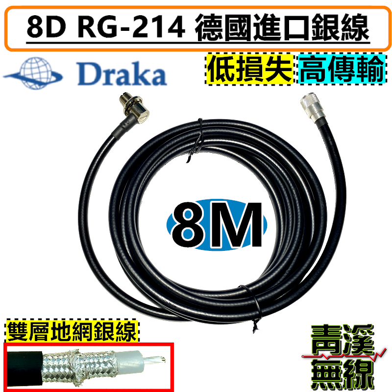 DRAKA 8D RG214 8M 德國進口銀線 無線電 銀線 訊號線 8D 雙層地網包覆 車機 中繼台 基地台