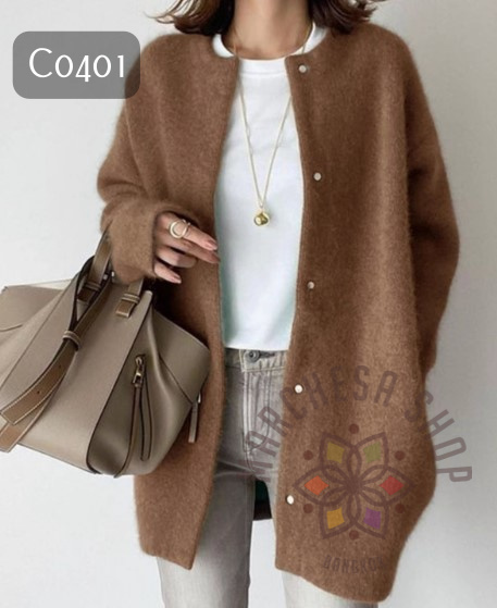 C0401- 簡約純色毛線長外套