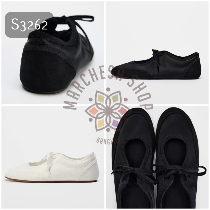 S3262 - 純色簡約圓頭鏤空綁帶布鞋