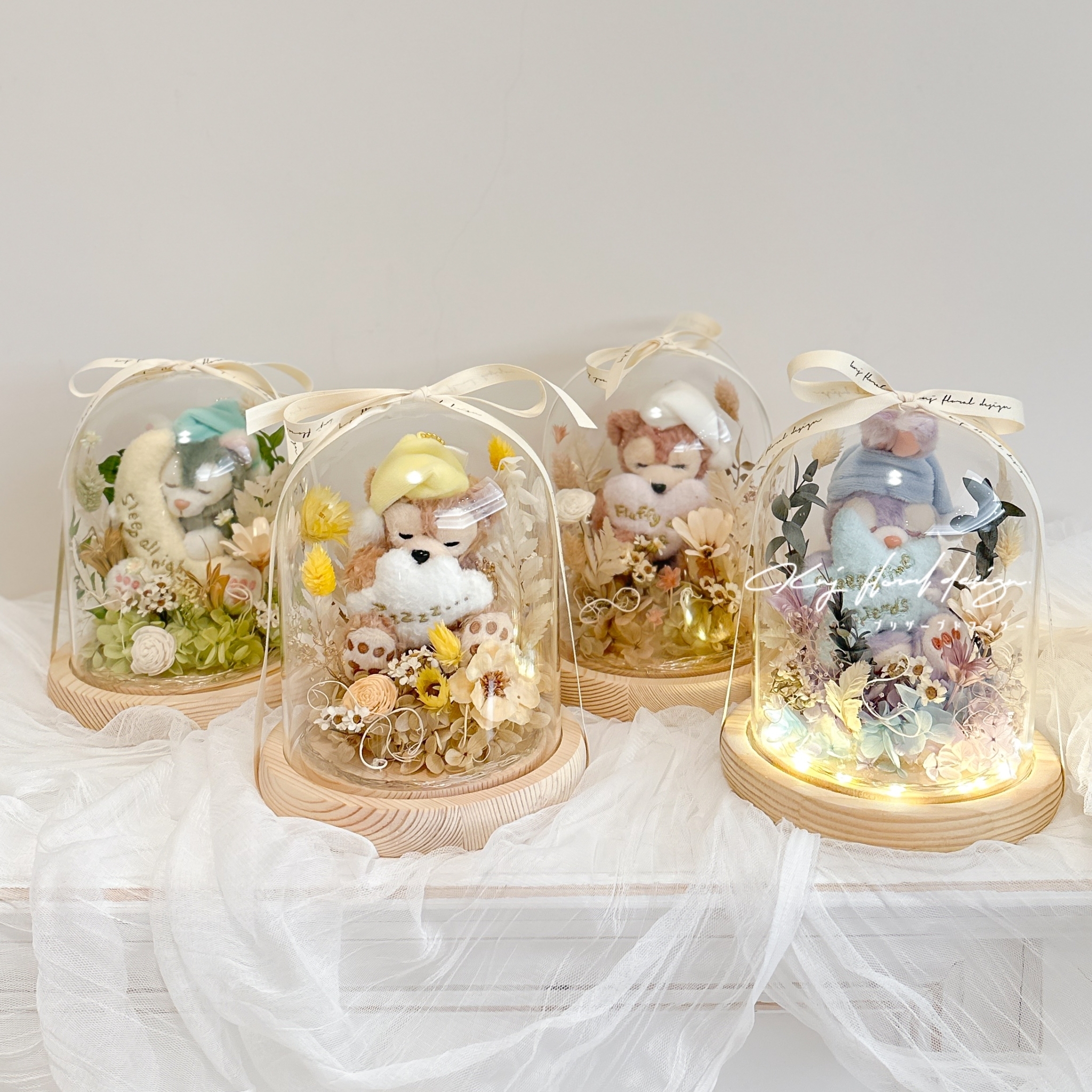 甜睡達飛系列永生花玻璃燈盅（附正版收藏玩偶）