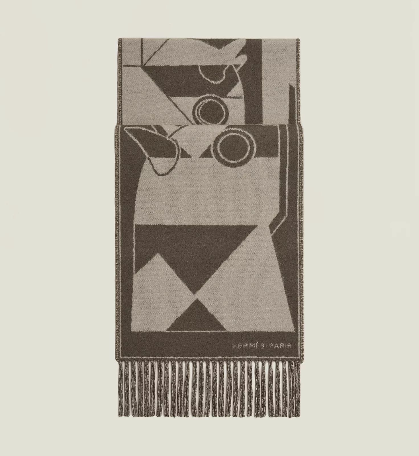 Camails Jacquard muffler 100%cashmere 25 x 170 cm Taupe / Lin