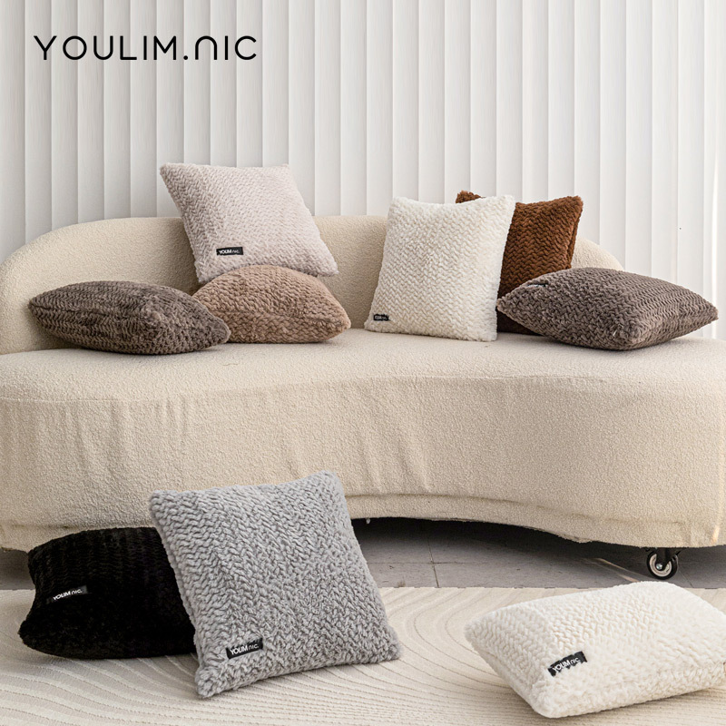 《5126》北歐波浪紋仿兔毛抱靠枕