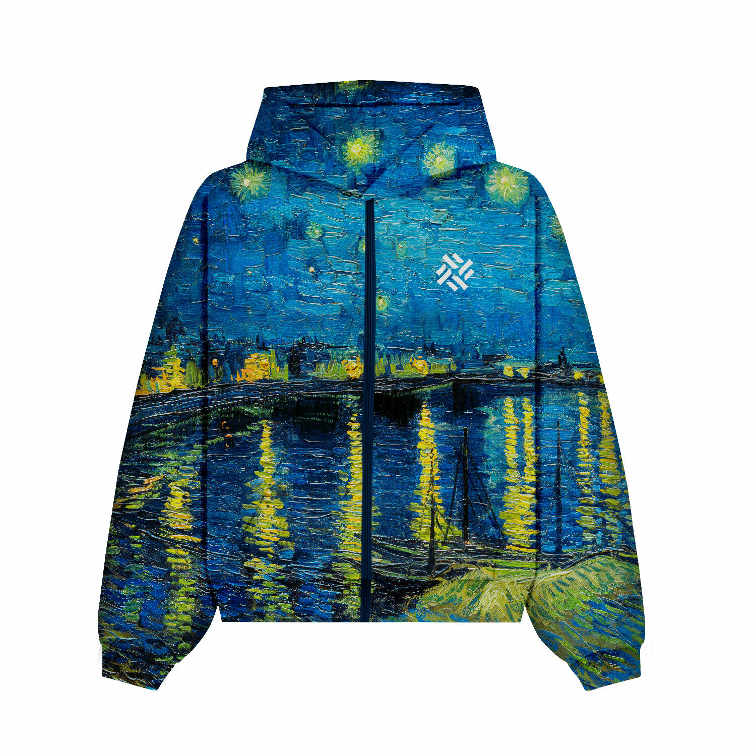 藝術名畫滿版拉鍊連帽外套｜梵谷《隆河上的星夜》