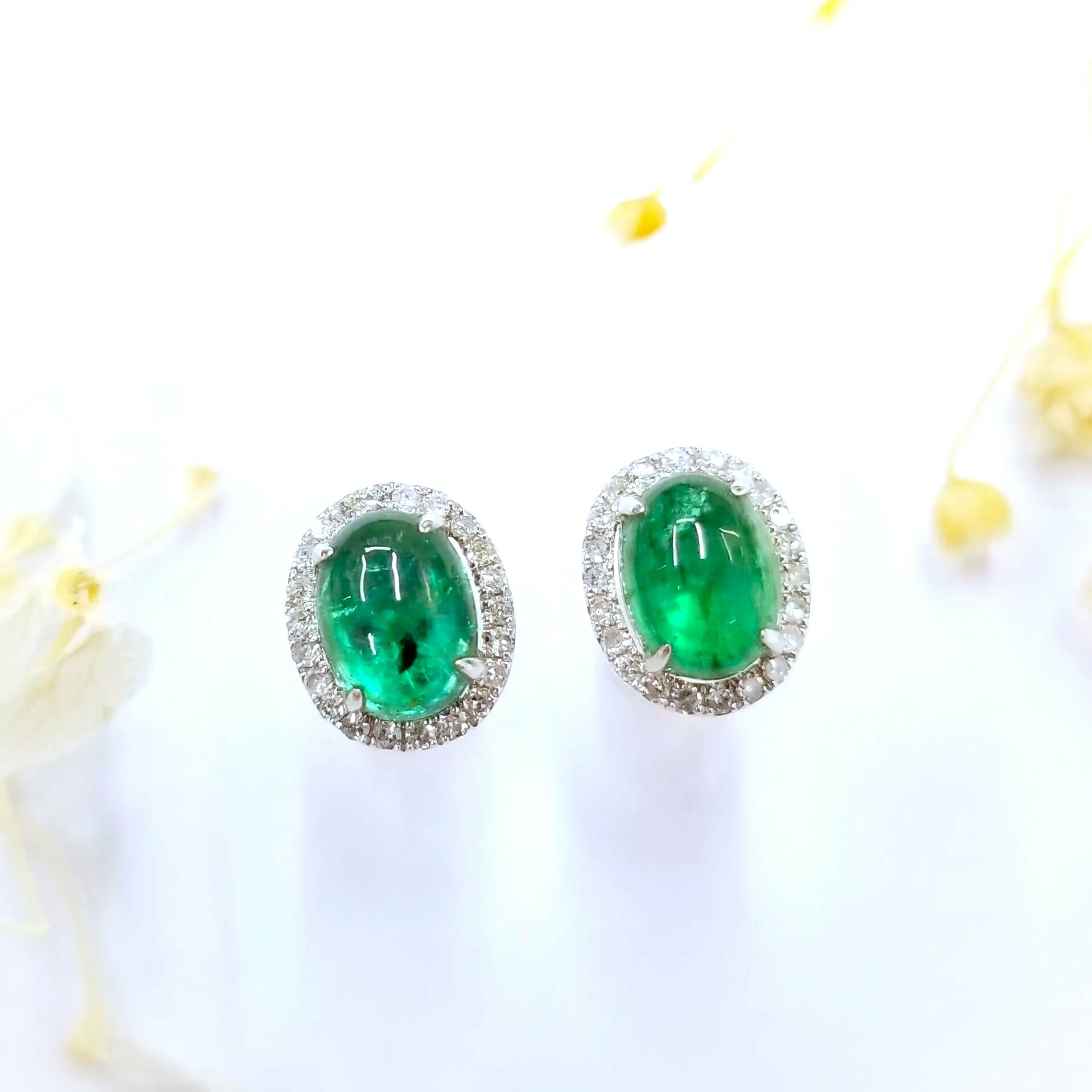 18K White Gold 1.60ct Emerald and Diamond Earrings