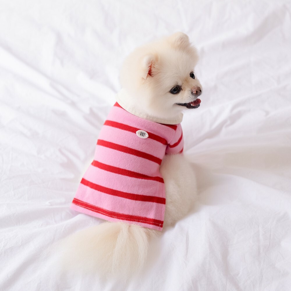 Noutti 粉紅經典梅西條紋Polo 衫