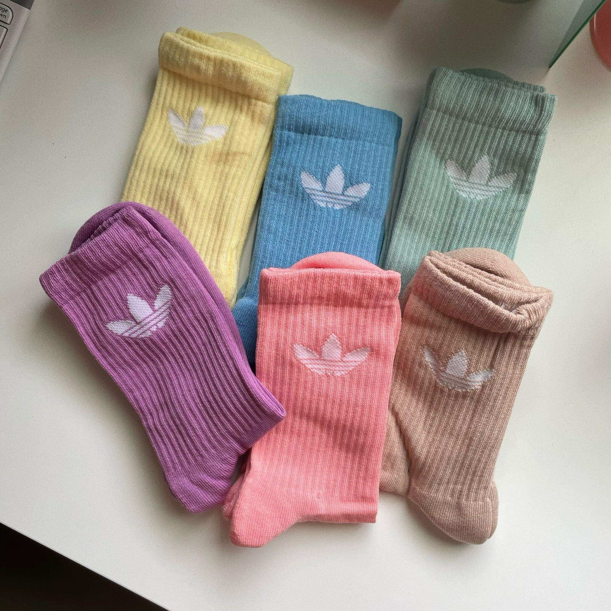 Adidas Socks 多彩 奶茶 粉色 藍色 六雙一組 襪子 長襪 小腿襪 JF6366