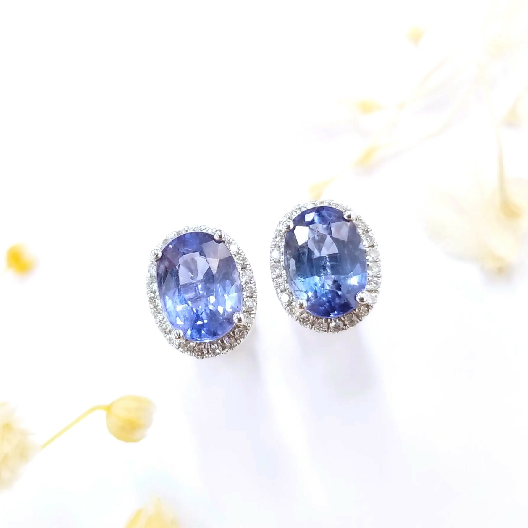 18K White Gold 2.59 Sapphire and Diamond Earrings