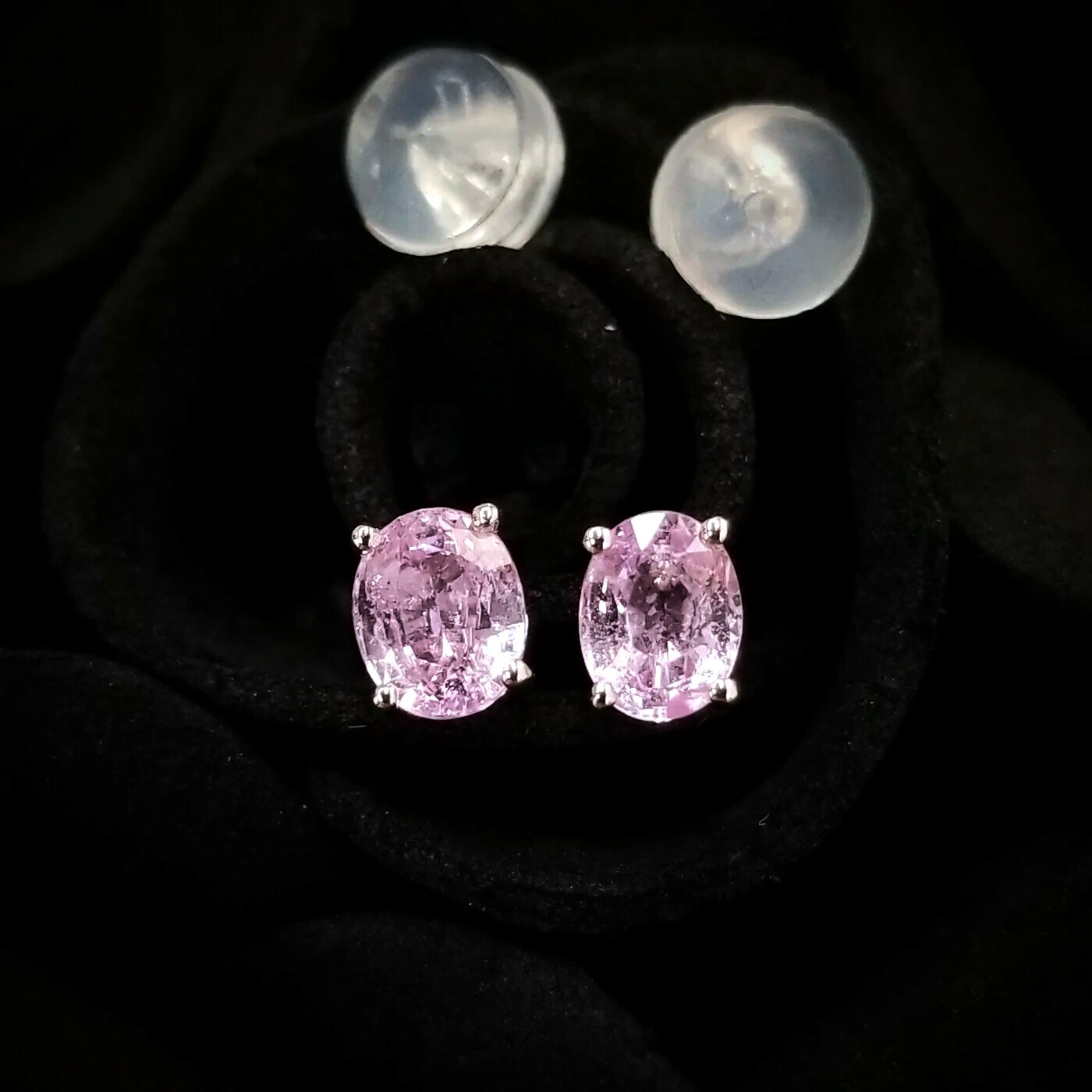 全新18K白金【主石97份粉紅藍寶】耳環