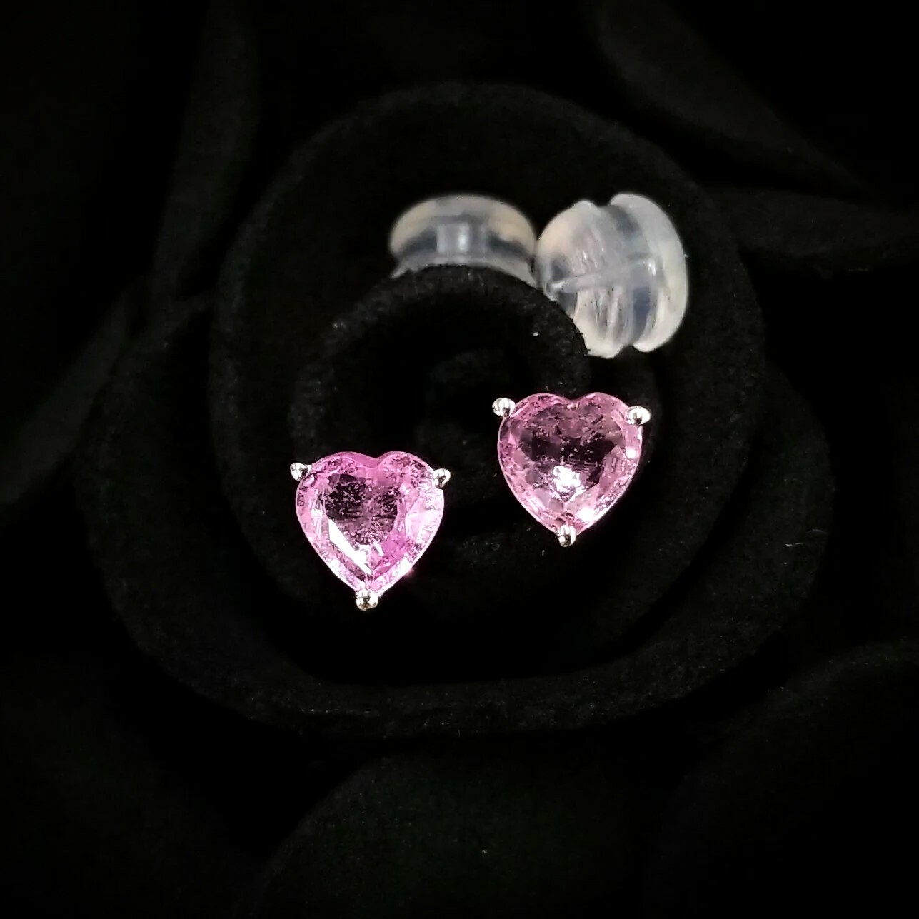全新18K白金【主石62份粉紅藍寶】耳環