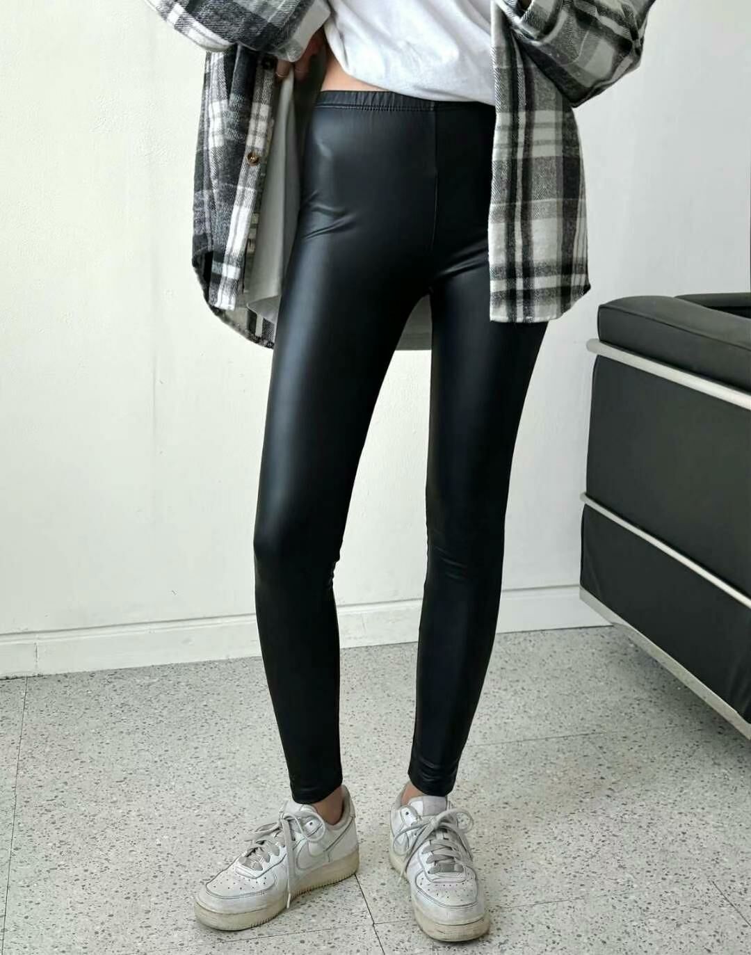 韓國型格全橡筋腰皮質Leggings-1色3碼 #Q1114