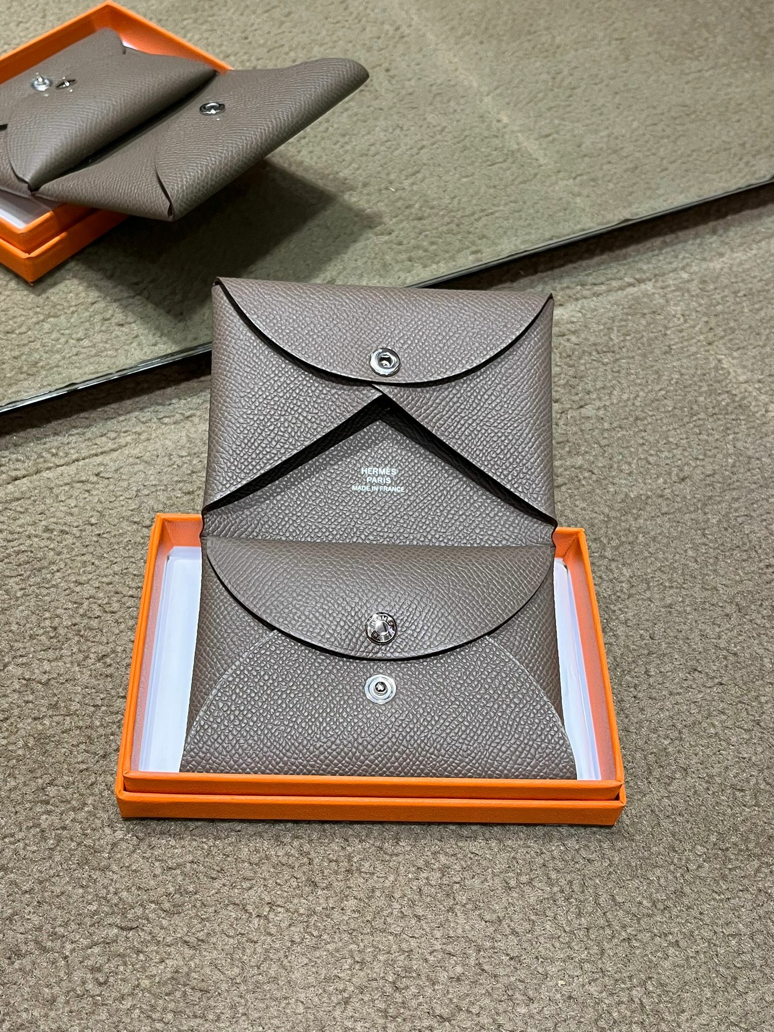 Calvi duo card holder 18 etoupe epsom