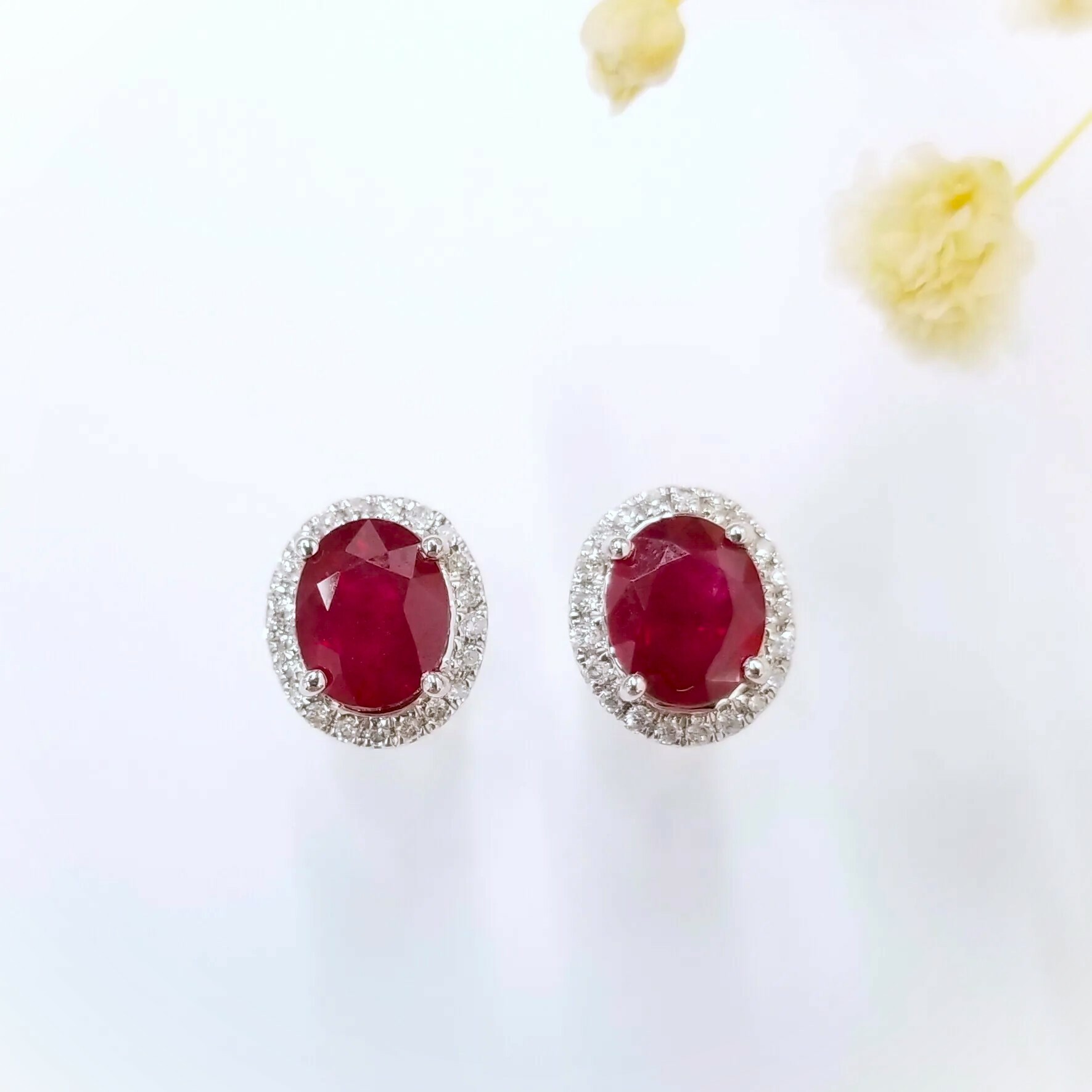 18K White Gold 1.55ct Ruby and Diamond Earrings