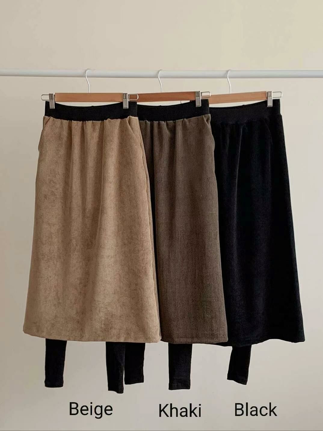 韓國燈芯絨長裙連Leggings-3色 #Q1121