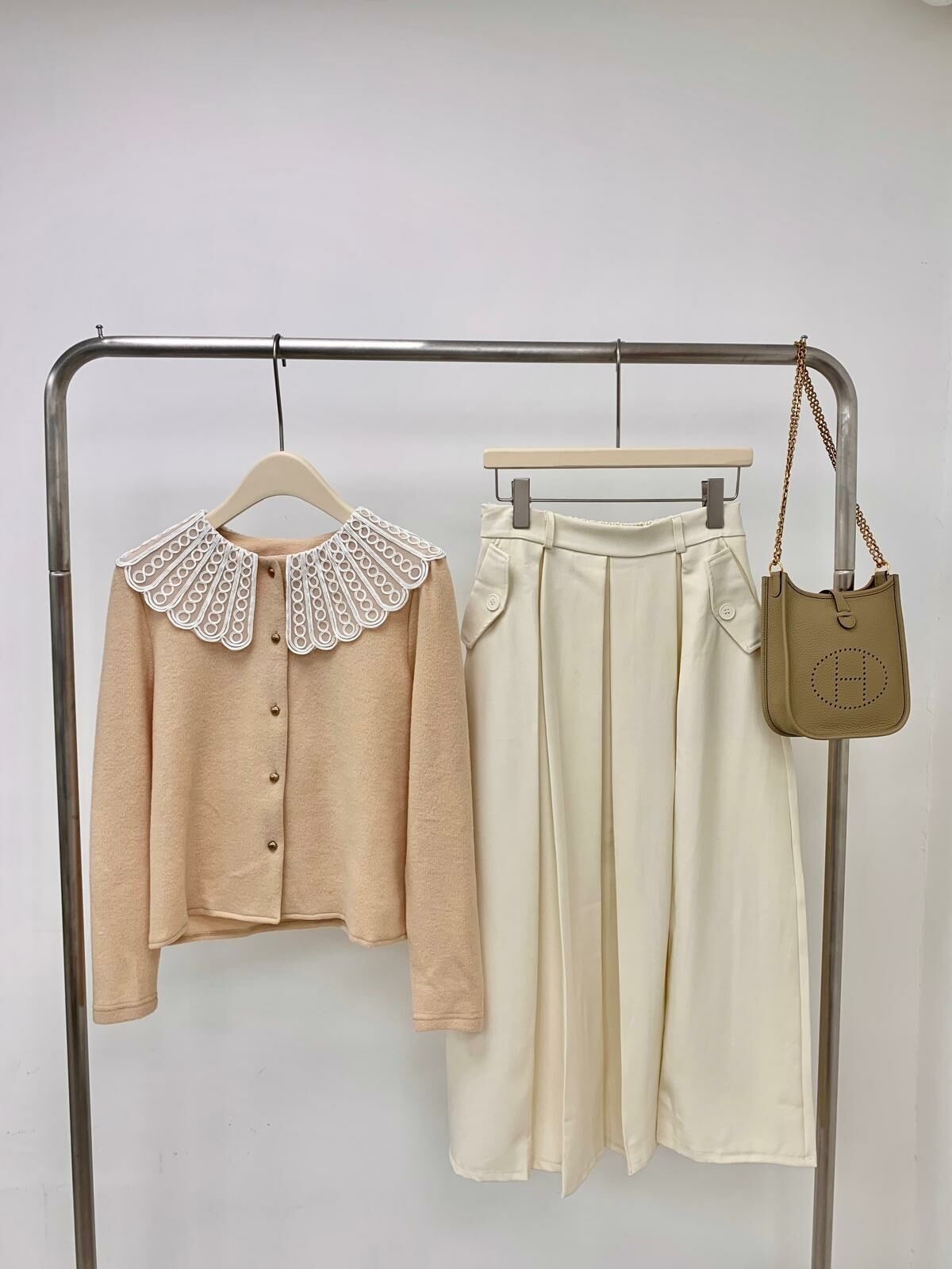 雙口袋百褶半裙(米色)