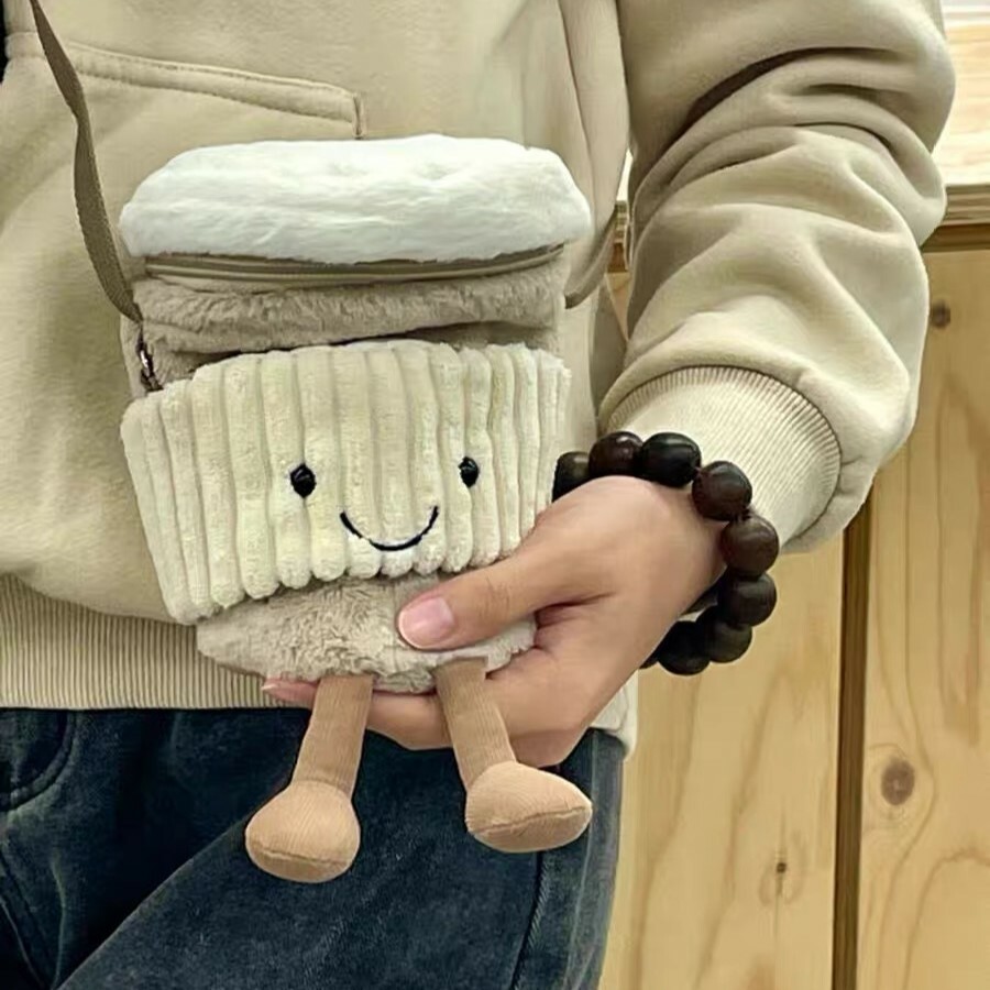 《5129》卡通可愛毛絨飲料斜背包