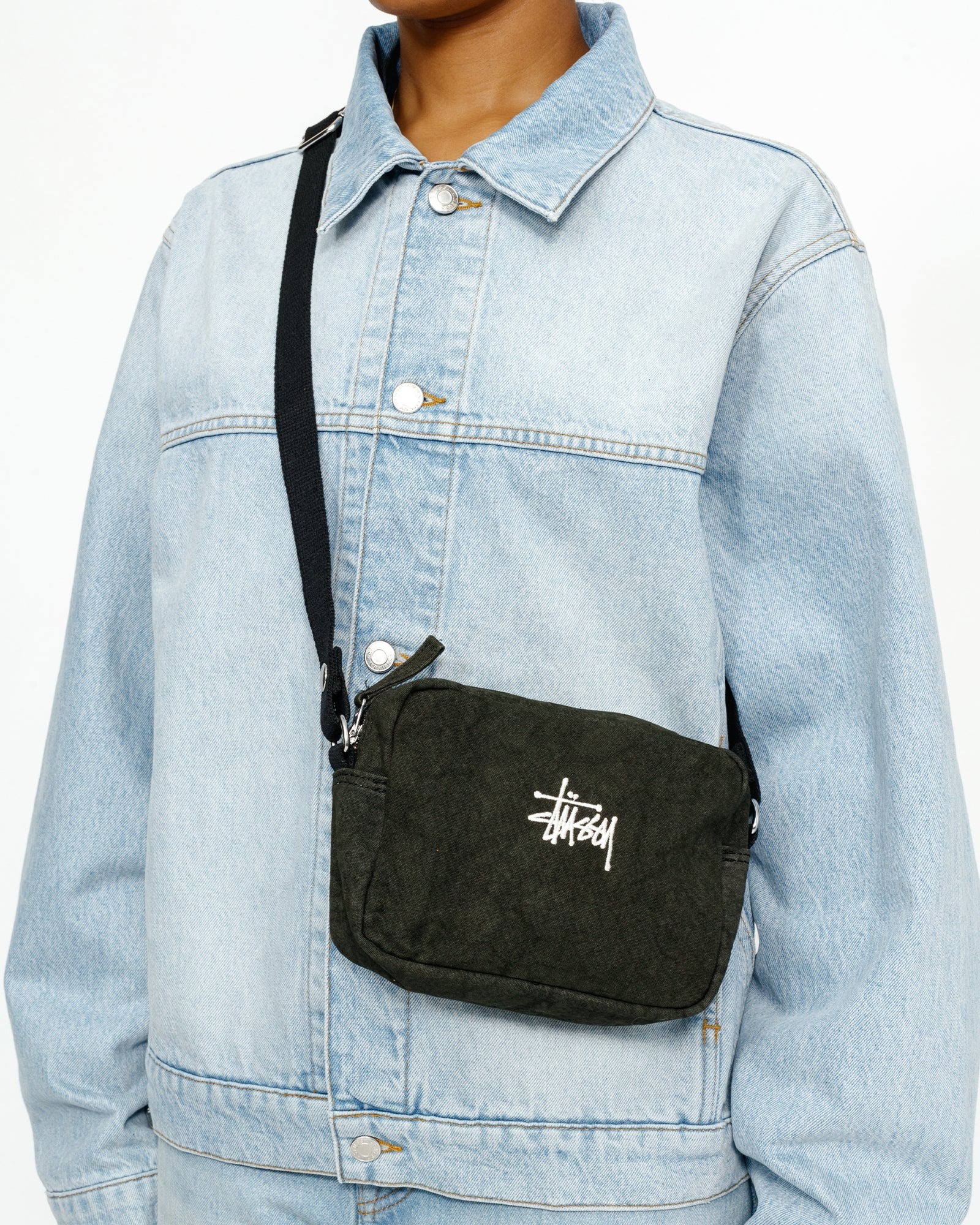 STUSSY CANVAS SIDE POUCH WASHED BLACK洗水黑