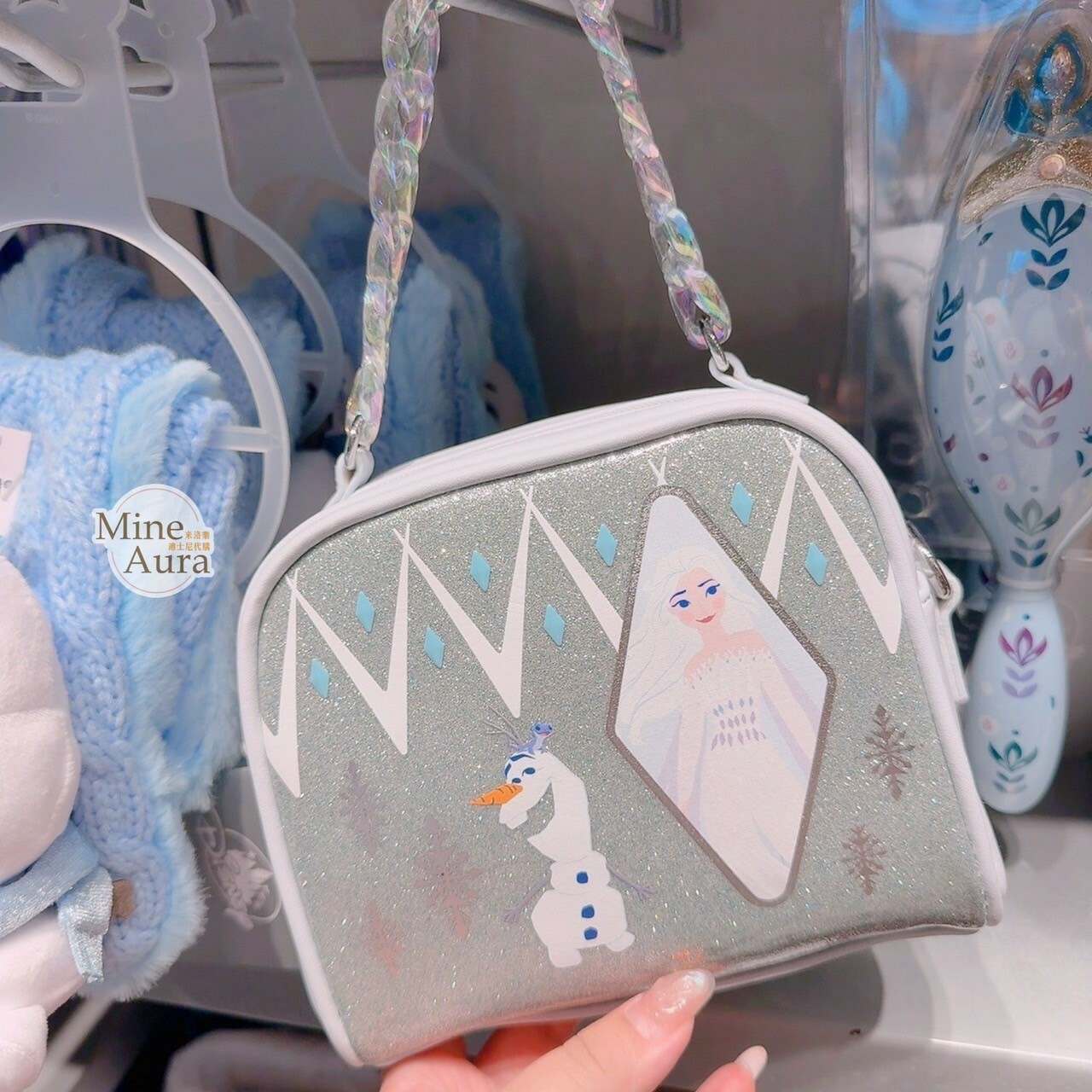 艾莎 Elsa 雪寶 Olaf 圖案 銀色 鍊條 斜背 小包 冰雪奇緣 Frozen -香港迪士尼樂園