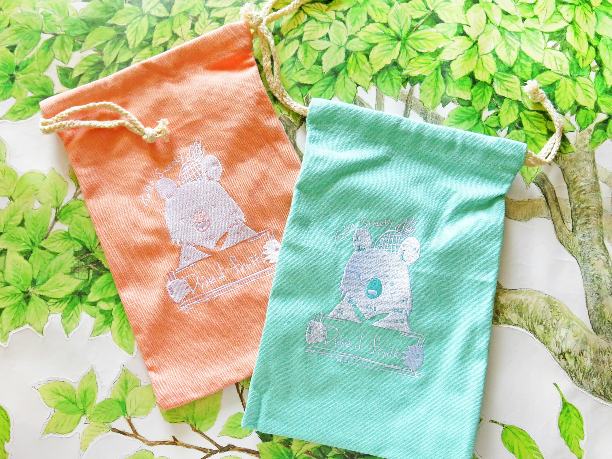 旺來熊刺繡束口帆布袋