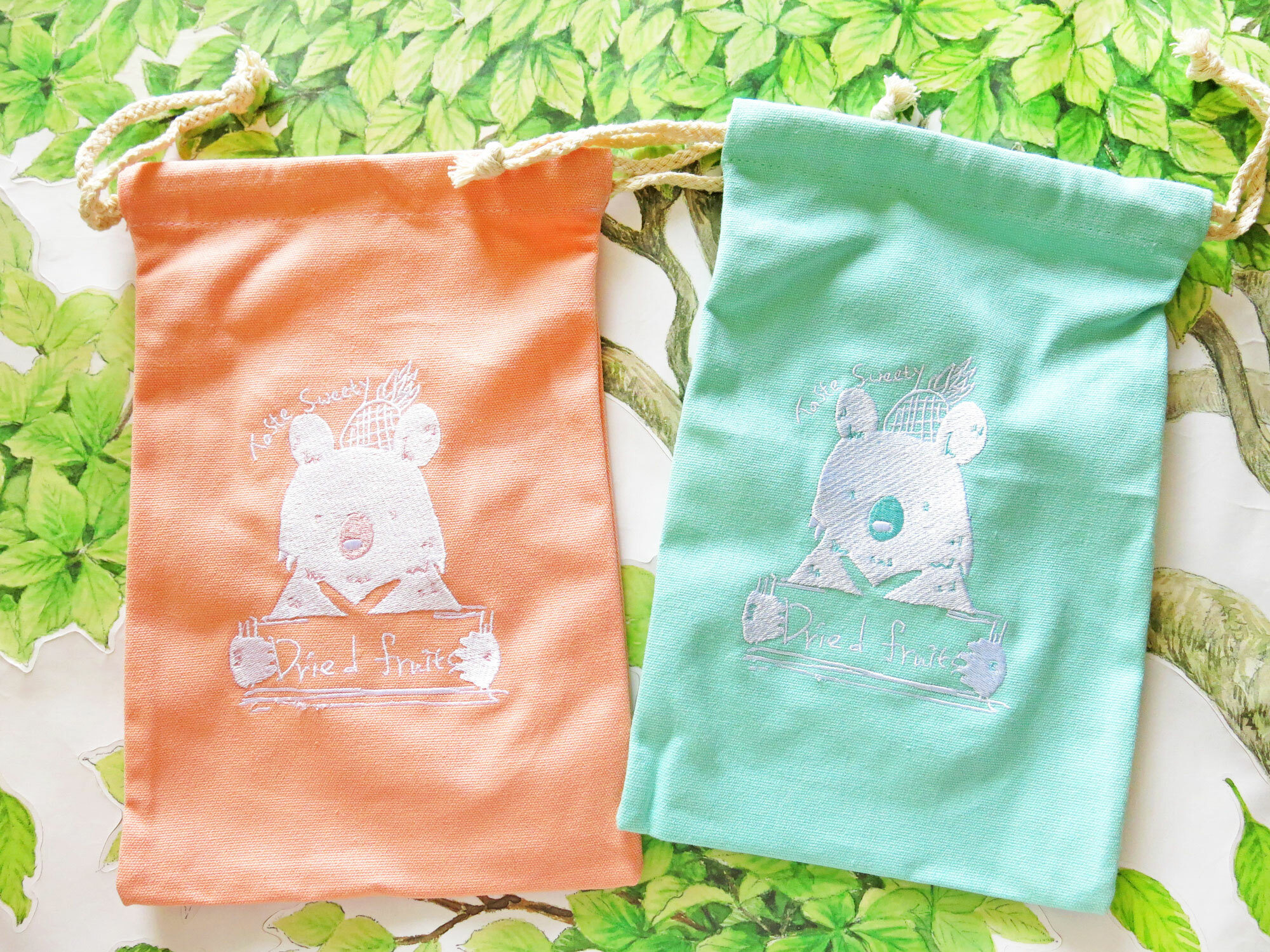 旺來熊刺繡束口帆布袋