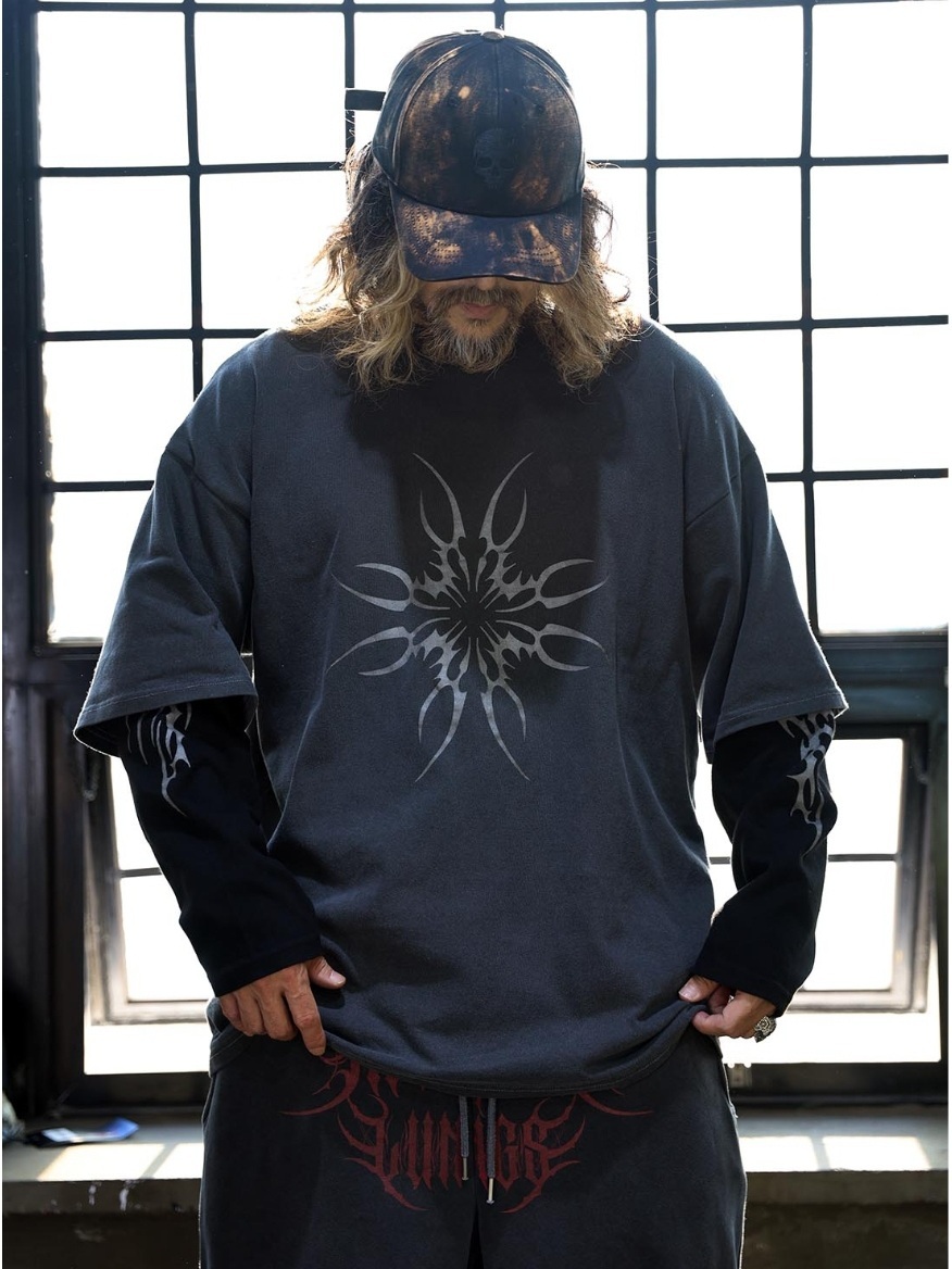 部落印花分層長袖T卹