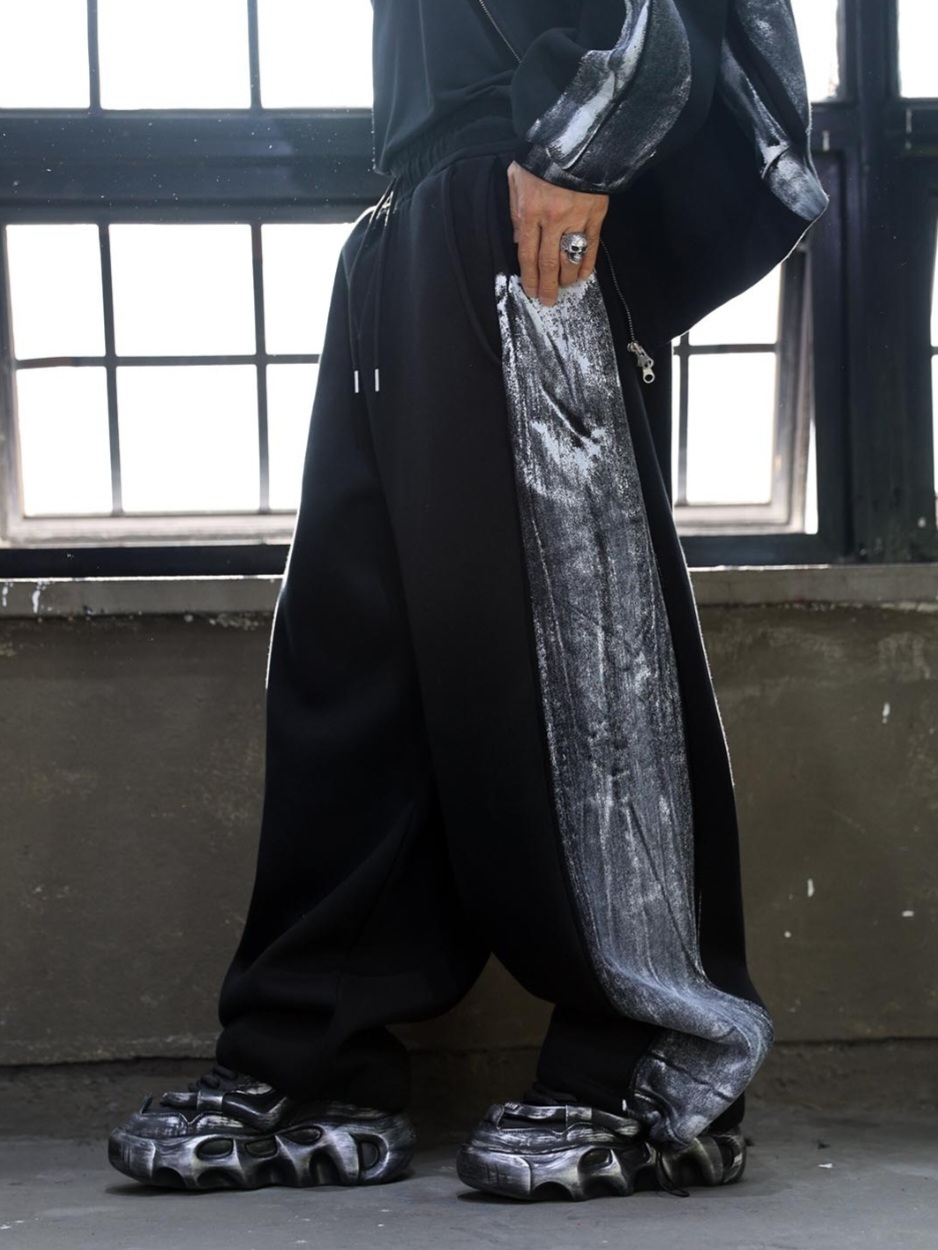 側邊彩繪綁帶休閒褲