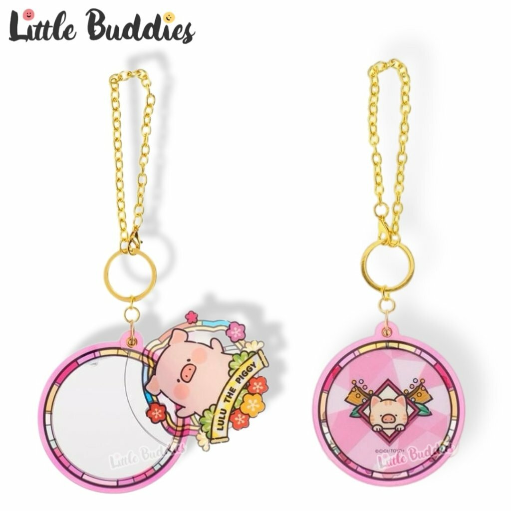 Lulu The Piggy 亞克力圓形鏡匙扣 - 彩繪風草莓花花系列