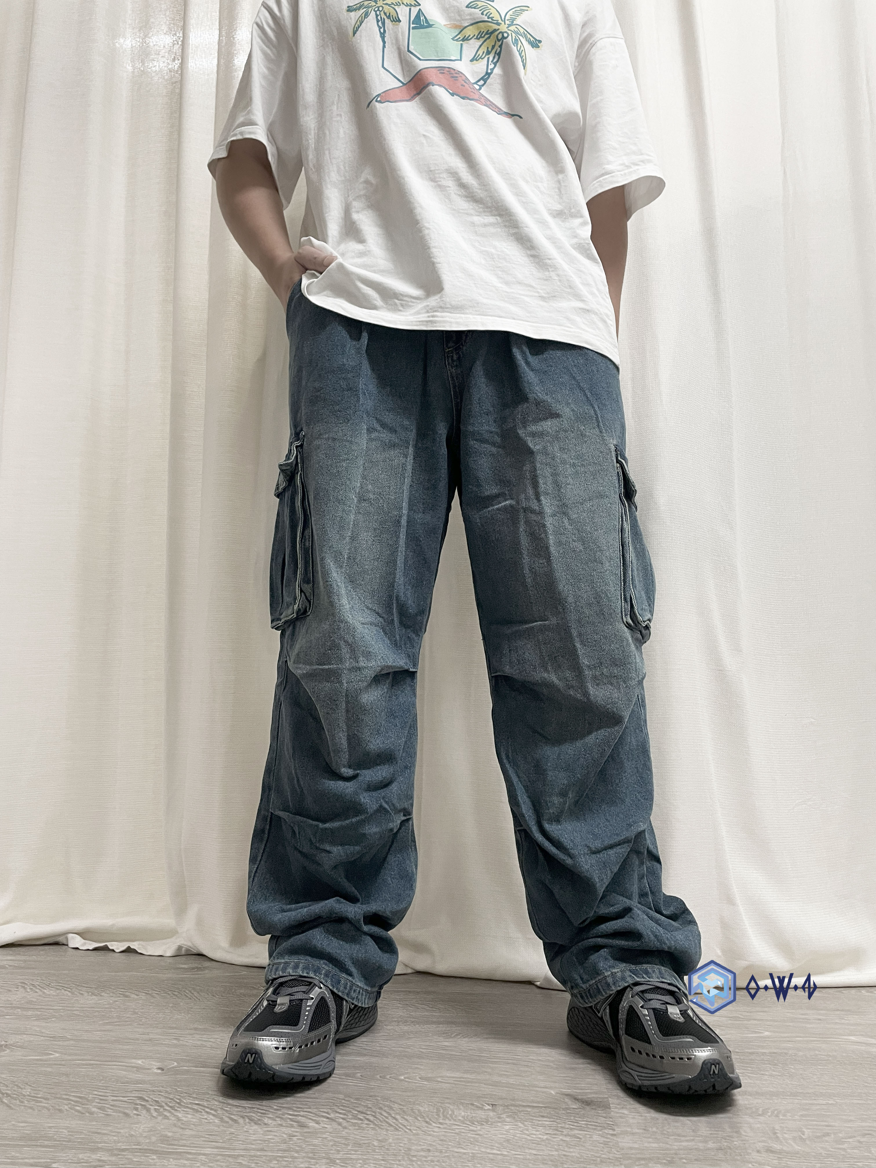 【預購】Dimitri Black 一折 棉質 工裝 牛仔 寬褲 長褲 不分男女 藍色