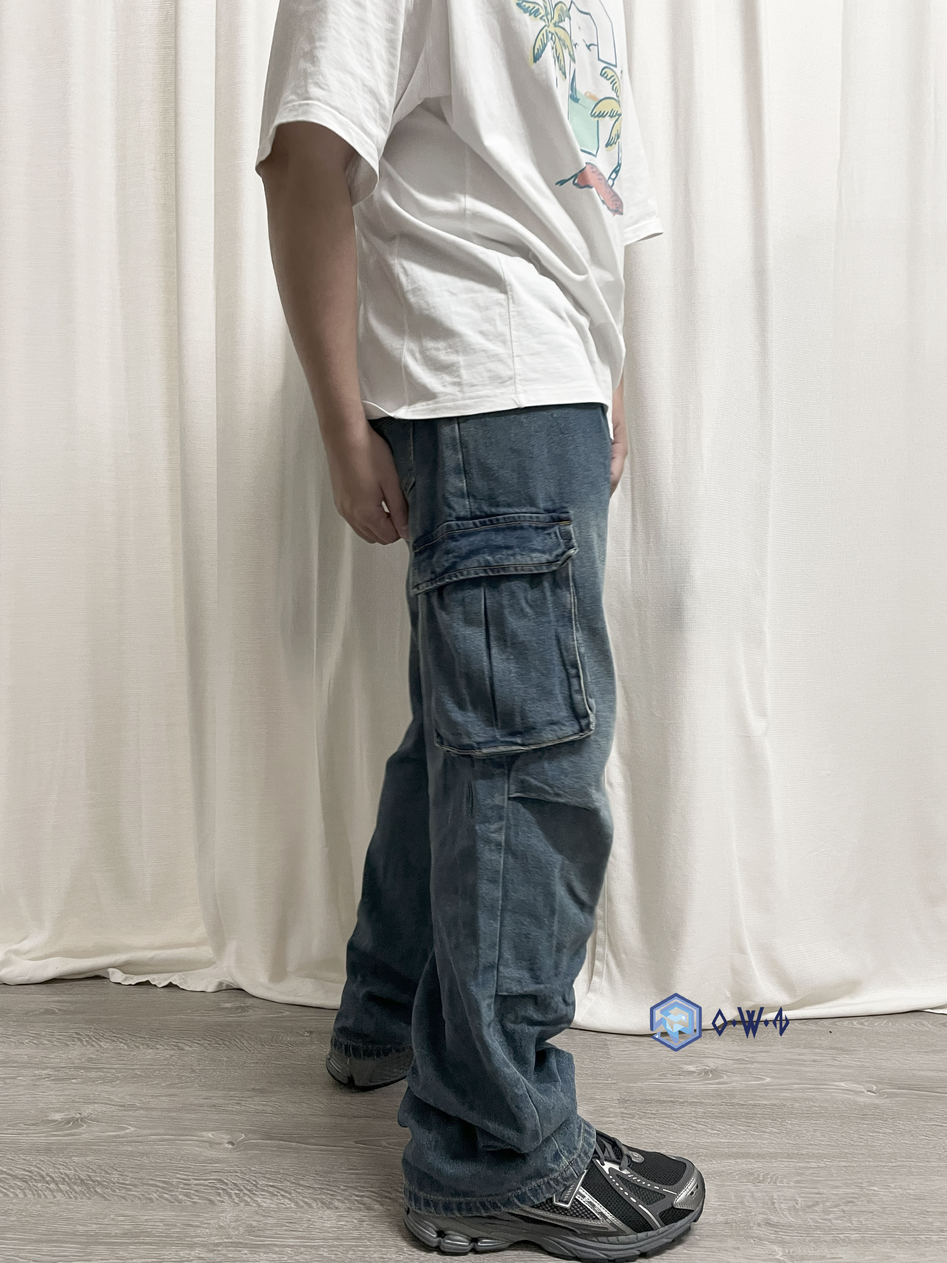 【預購】Dimitri Black 一折 棉質 工裝 牛仔 寬褲 長褲 不分男女 藍色