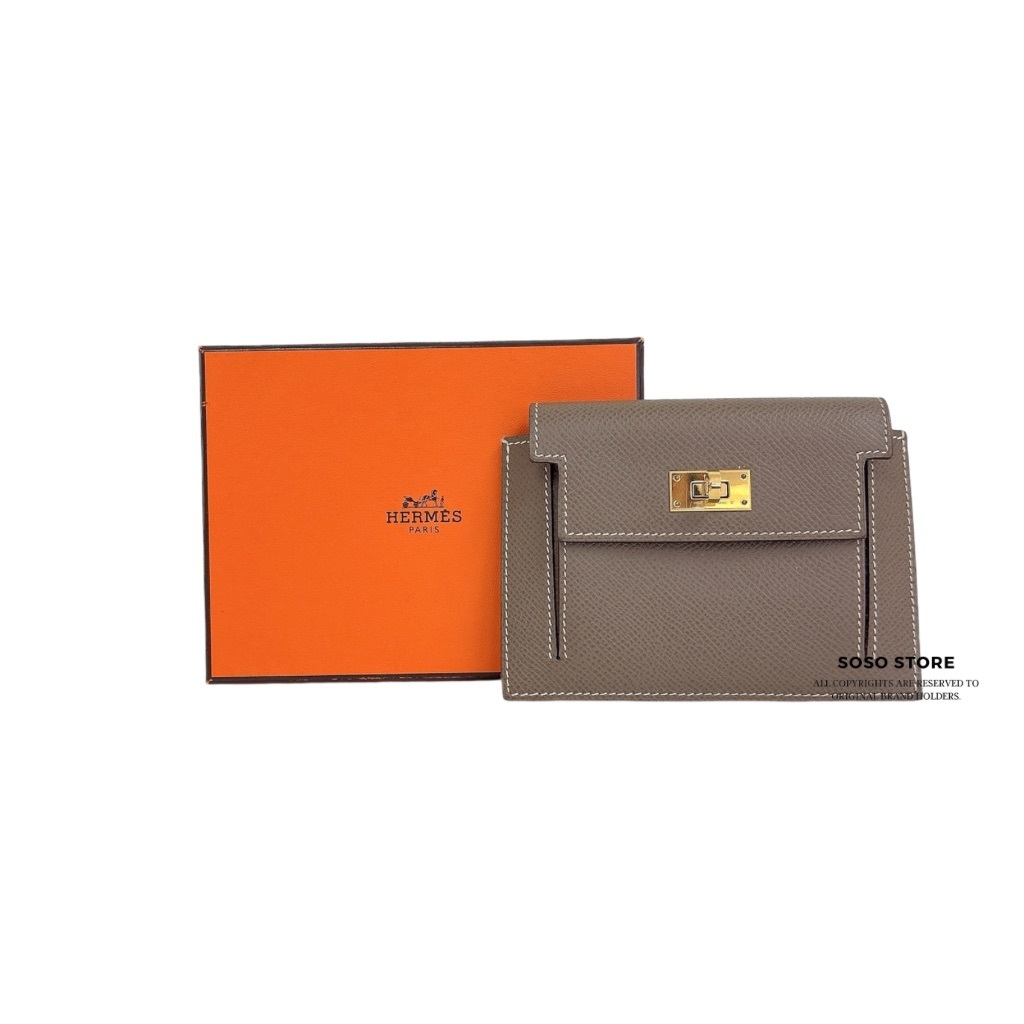 Hermes Kelly Pocket Compact Wallet - Etoupe / Ghw