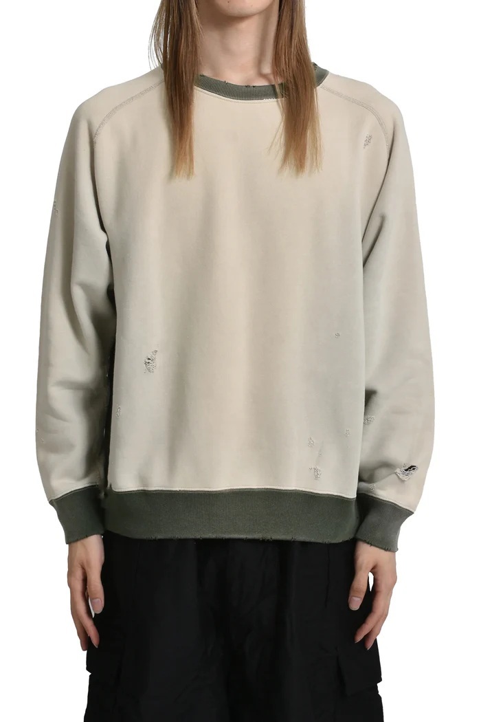 NEEDLES 2-TONE CREW NECK SWEATSHIRT COTTON FRENCH TERRY CRASH - BEIGE PRE ORDER ITEM (預訂中)