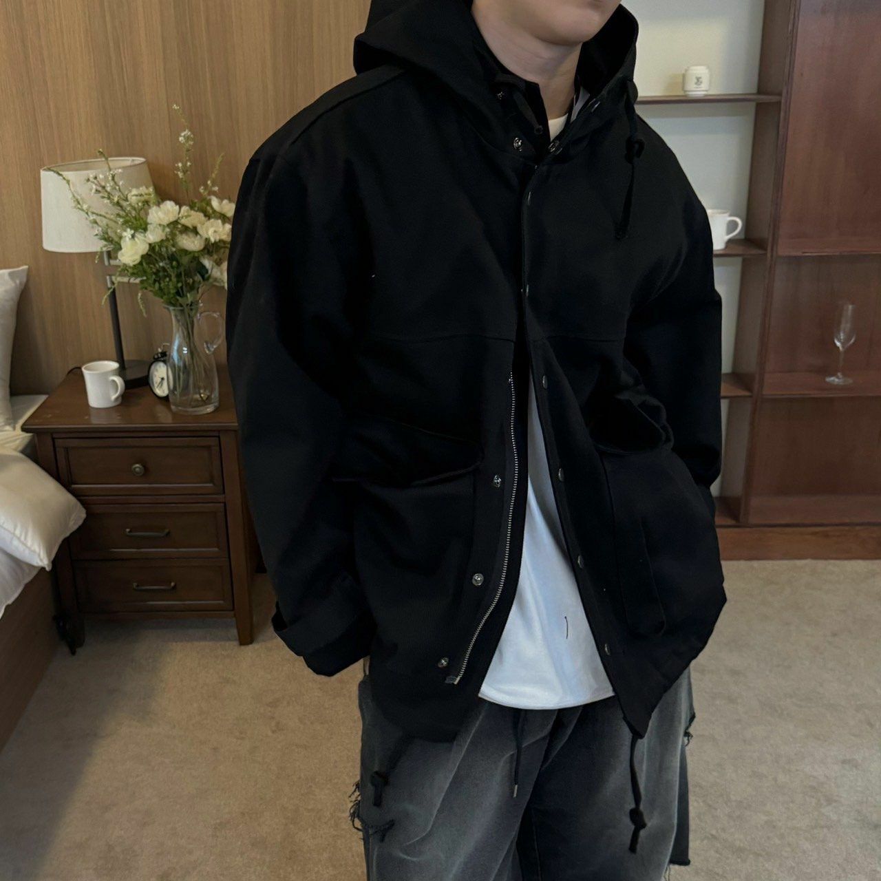 淨色連帽拉鍊外套 BY ATTENTION-284JK