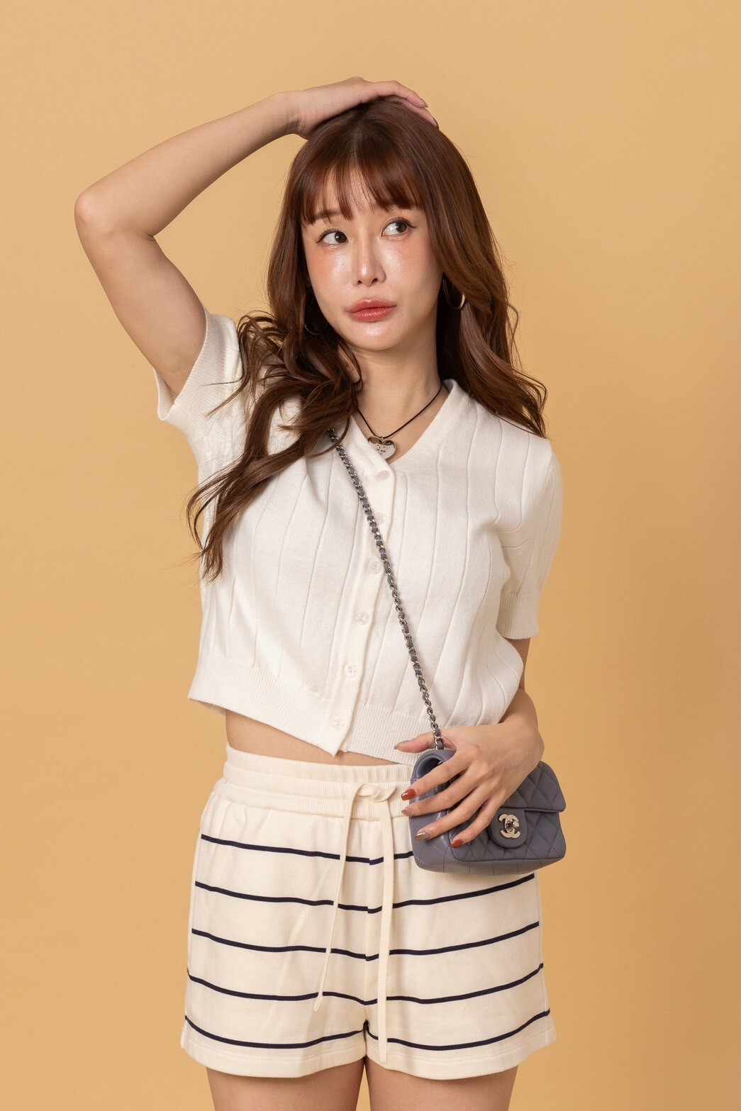 坑條短袖針織衣_AMISSA（白）