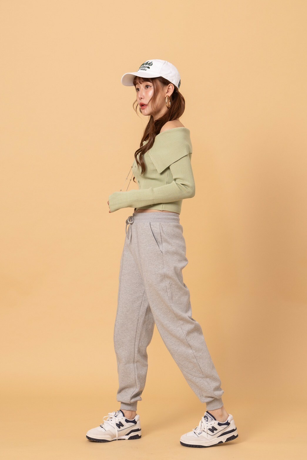 線條修身棉褲_AMISSA（灰）