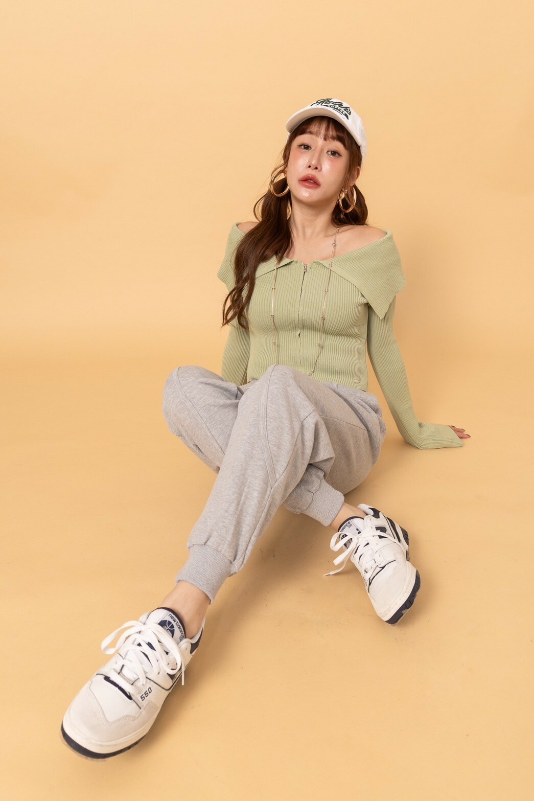 線條修身棉褲_AMISSA（灰）