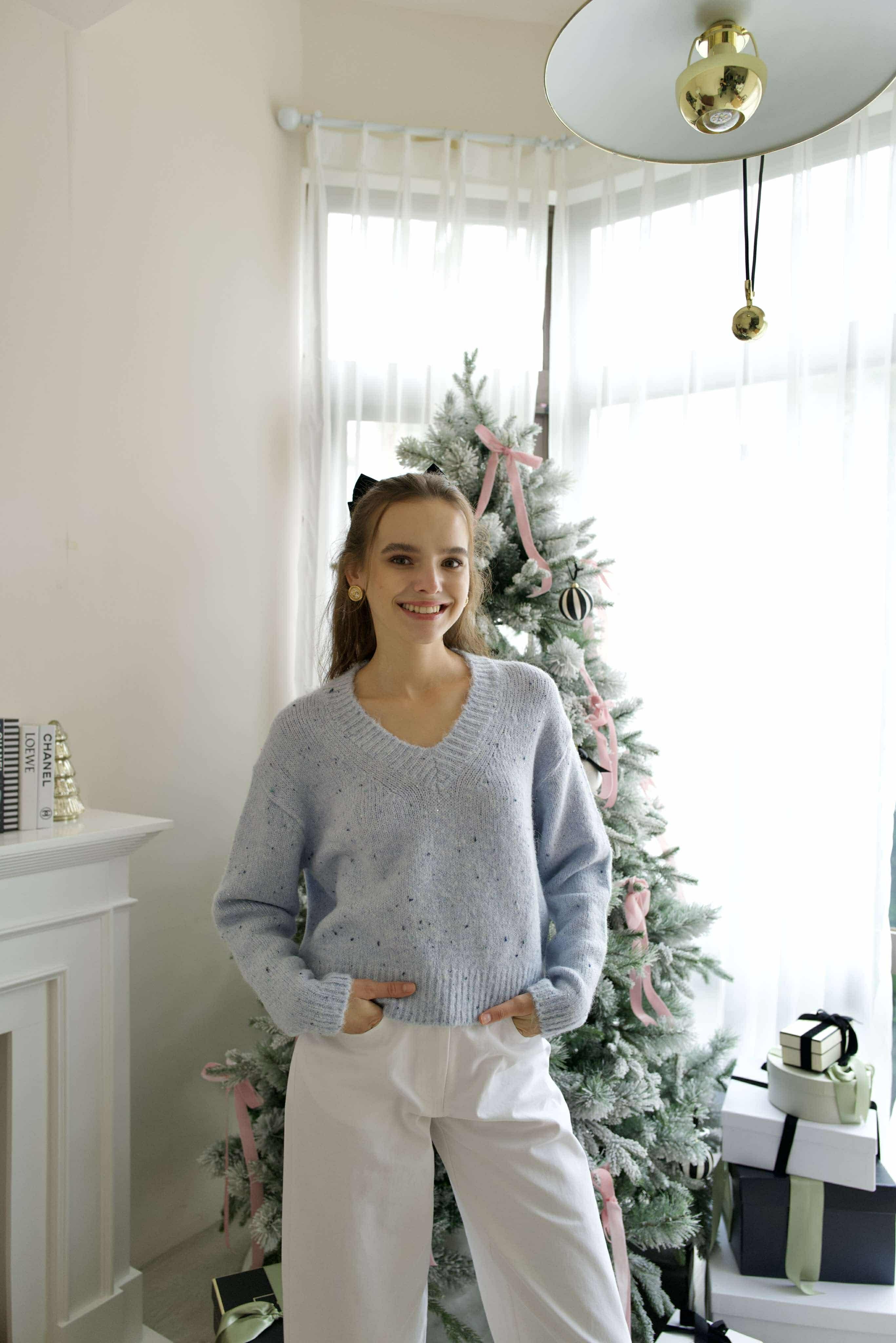 NV04  羊毛金蔥絨點針織毛衣（現貨）