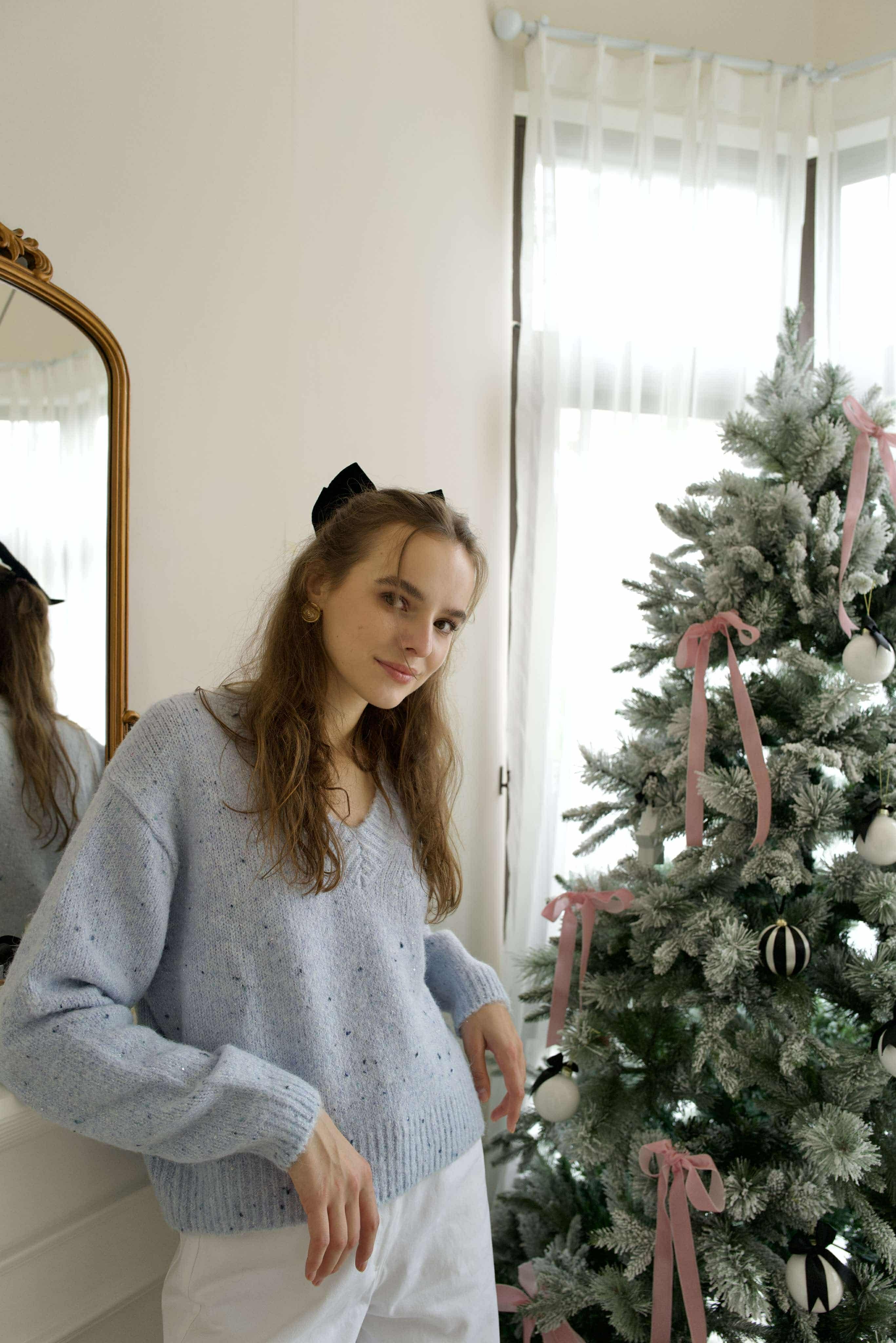 NV04  羊毛金蔥絨點針織毛衣（現貨）