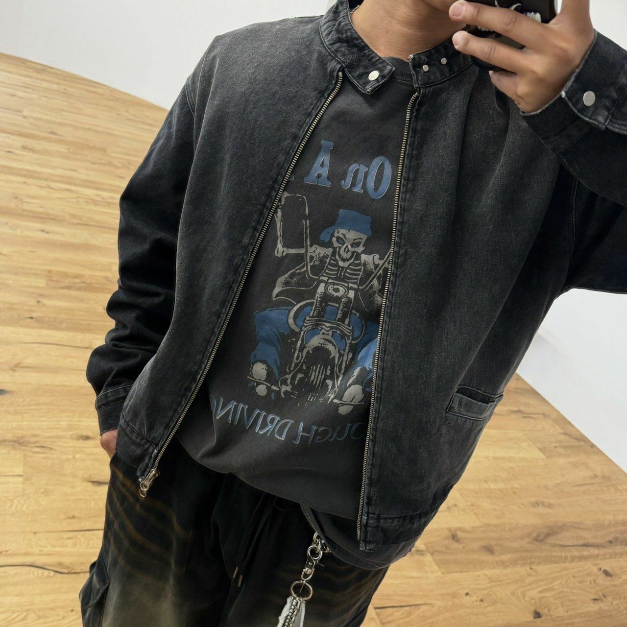 洗水企領拉鍊牛仔外套 BY ATTENTION-293JK