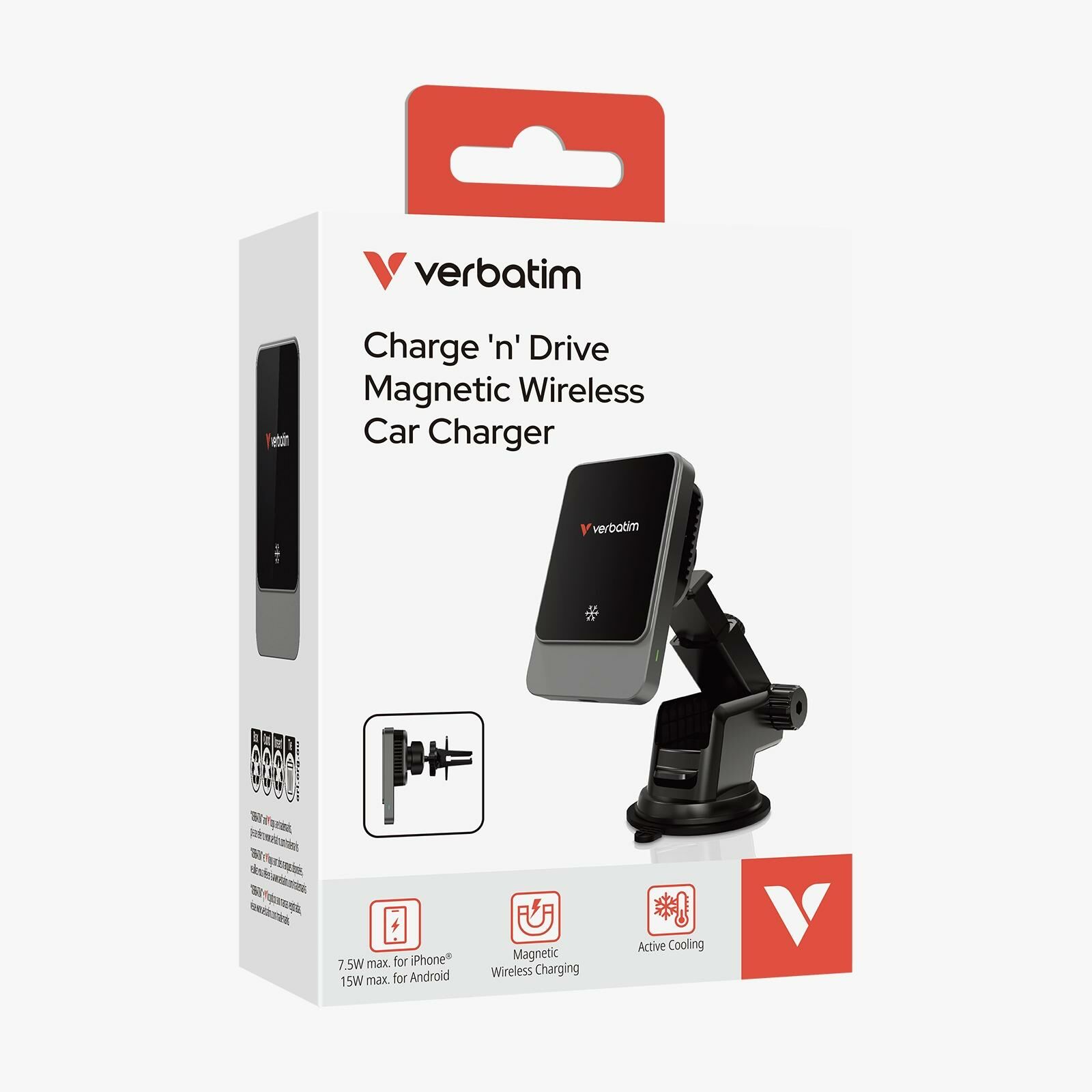 Verbatim Charge‘n’Drive Qi 15W Magnetic Wireless Car Charger With Active Cooling - 31862