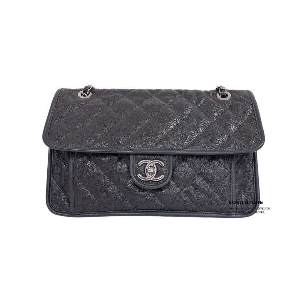 Chanel Caviar French Riviera Flap Bag - Black / Shw