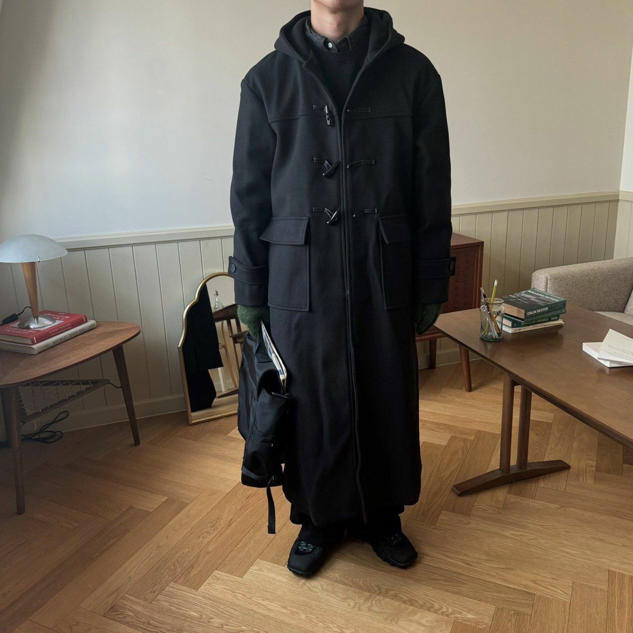 淨色牛角鈕連帽長褸 BY ATTENTION-301JK