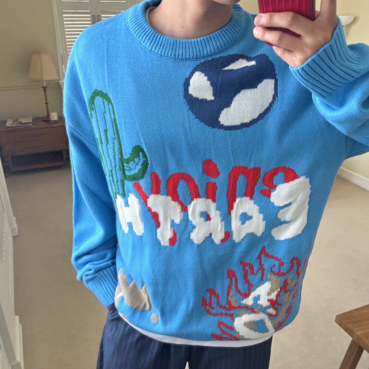 圓領英文字圖案針織衫 BY ATTENTION-302T