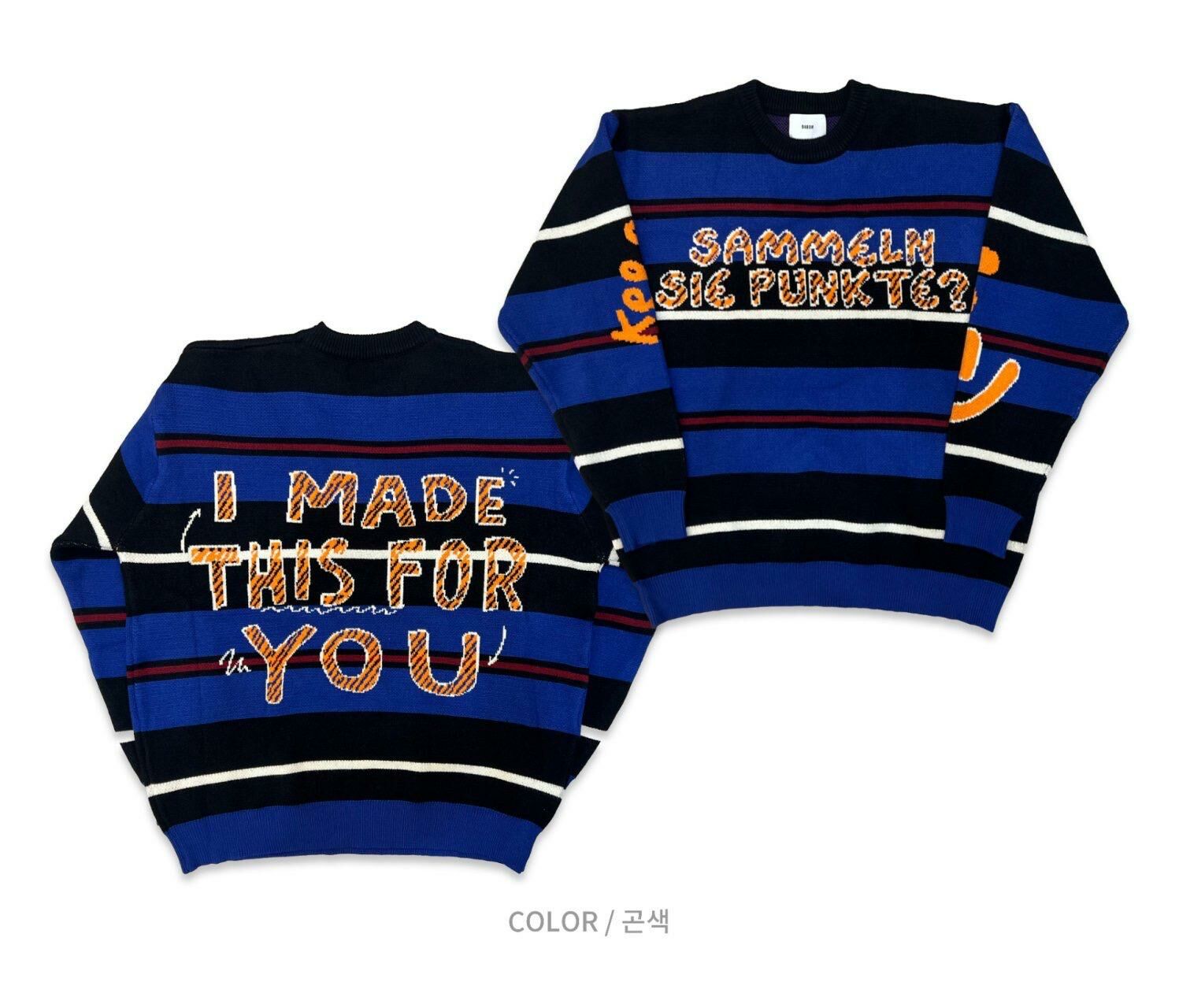 圓領橫間英文字針織衫 BARON-127T