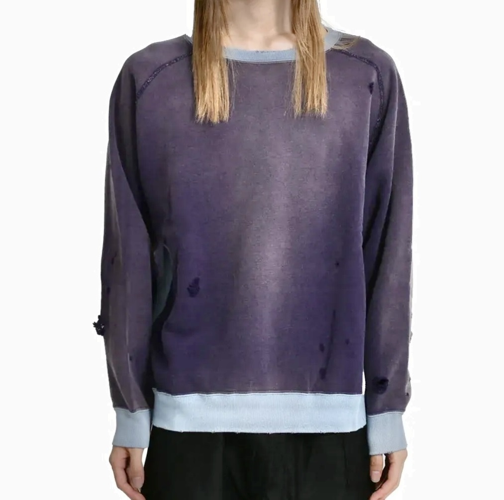 NEEDLES 2-TONE CREW NECK SWEATSHIRT COTTON FRENCH TERRY CRASH - PURPLE PRE ORDER ITEM (預訂中)