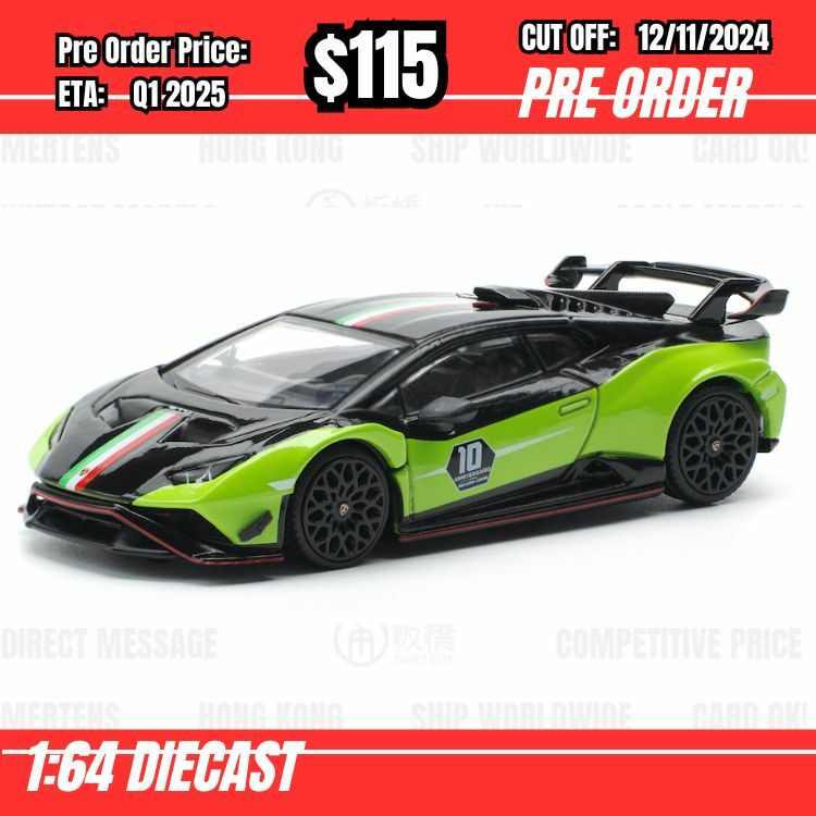 PO-$115 * Pop Race * 1:64 LAMBORGHINI HURACAN STO(LP640-2) 10 ANNIVERSARIO -GREEN/BLACK [OD03/11]
