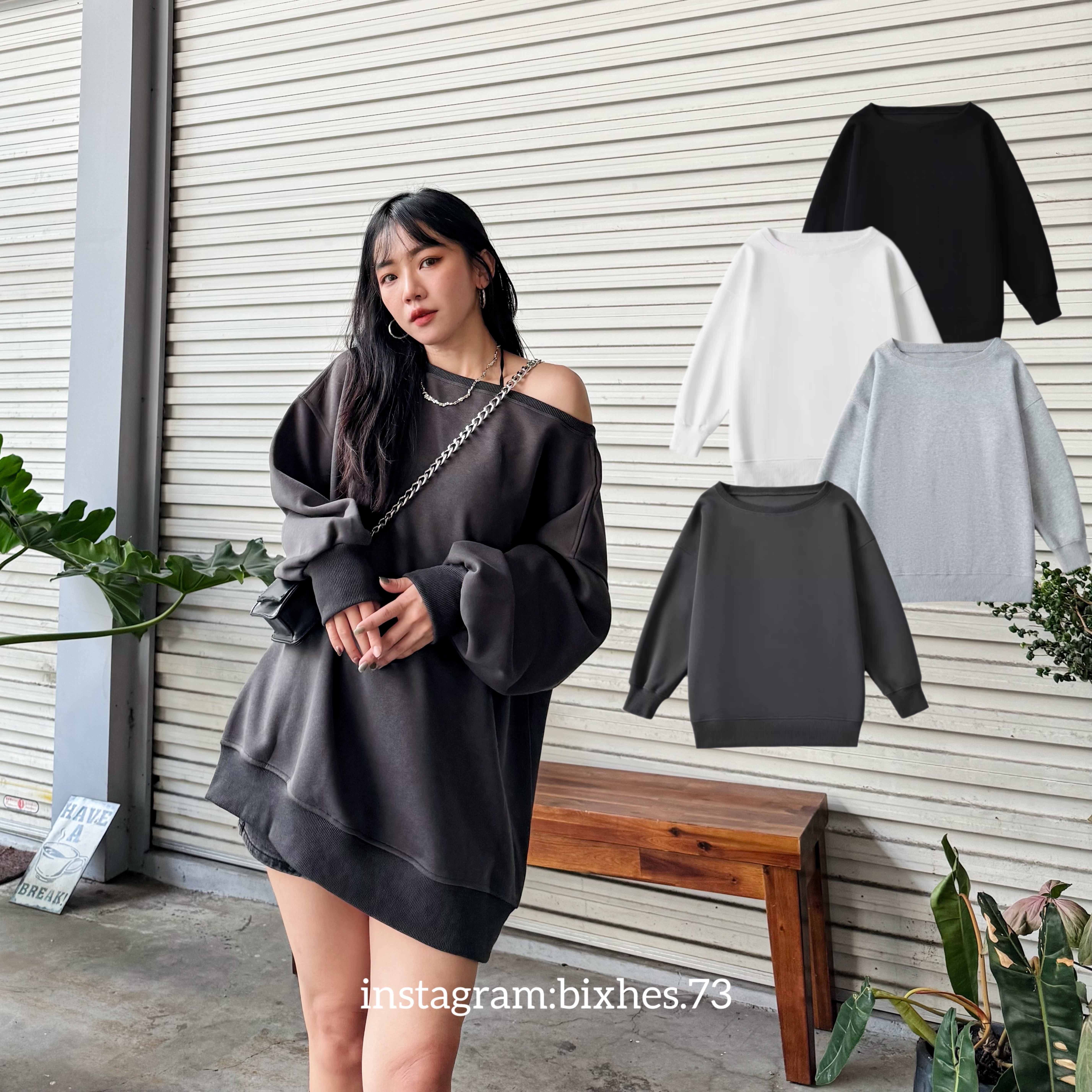 寬鬆斜肩大衛衣(B00094)