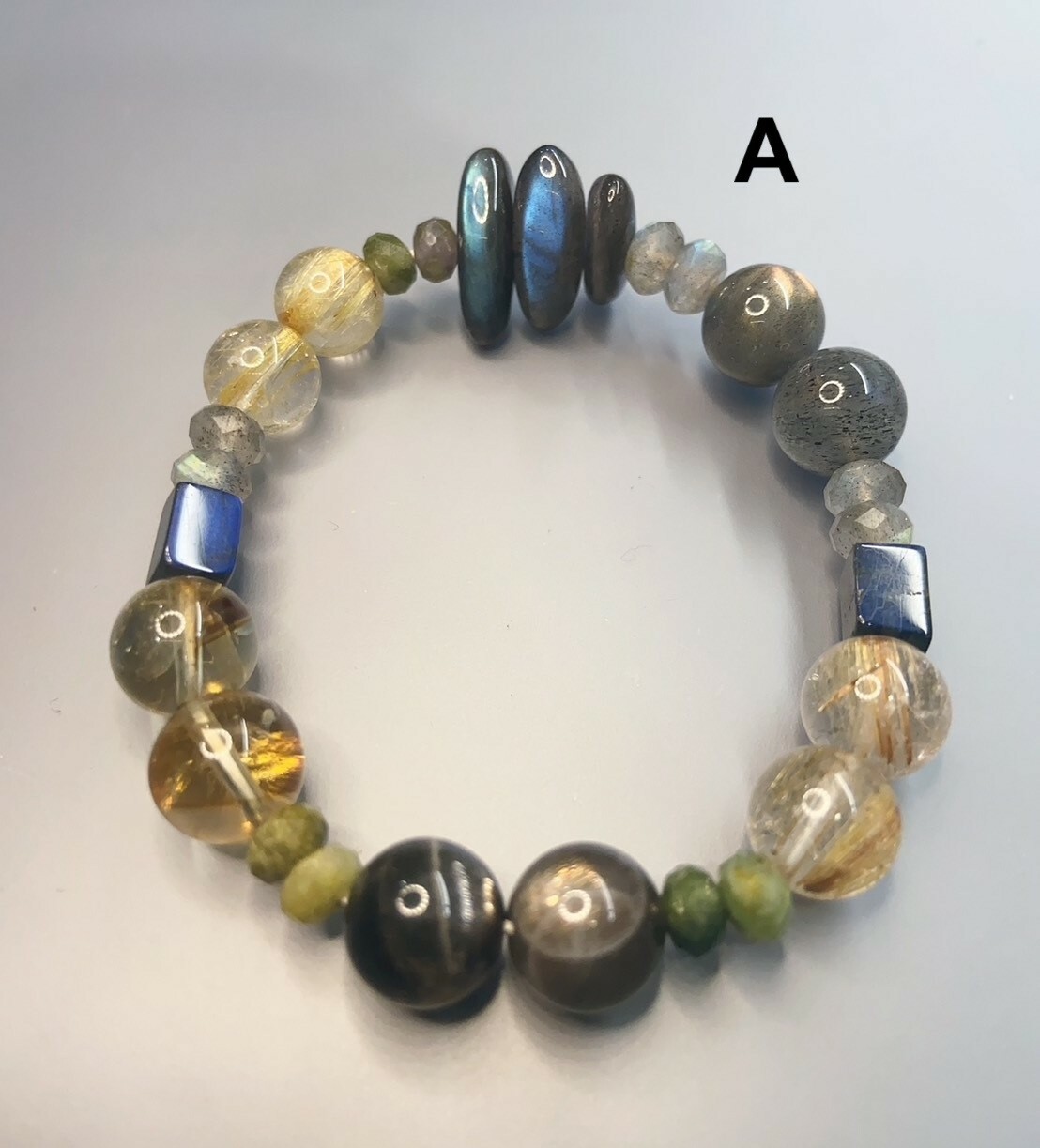 世界名畫系列_莫內白楊樹下的陽光效應丨十一月丨黑拉長石與黃水晶鈦晶