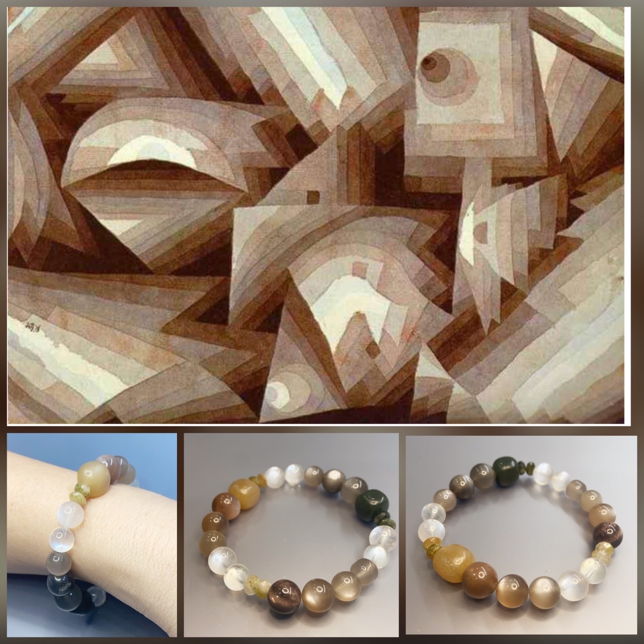 世界名畫系列_Paul Klee水晶漸層2.0丨療癒與安神丨黑金太陽石骨幹與白月光石丨六月誕生石