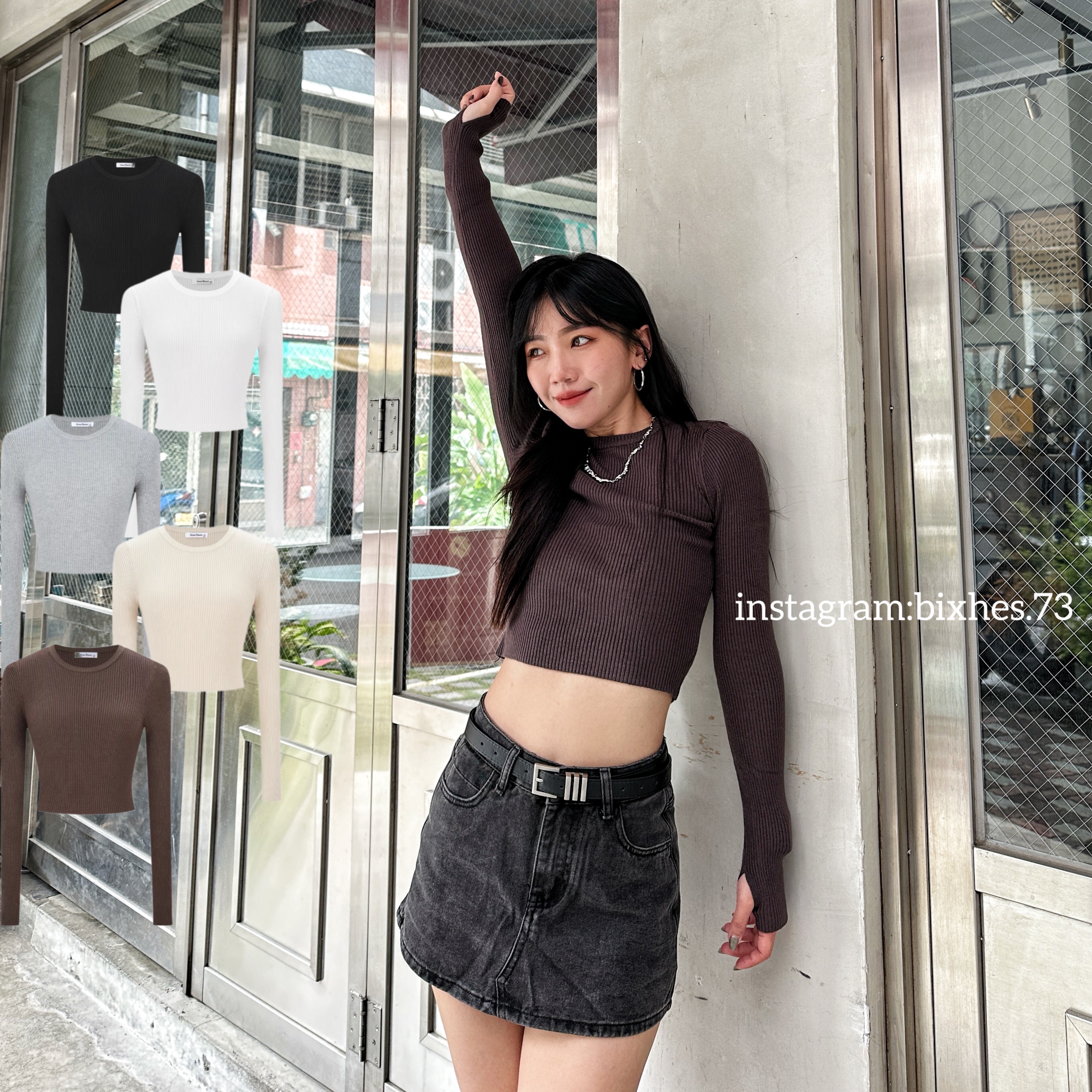 圓領紋理短版長T(B00001)