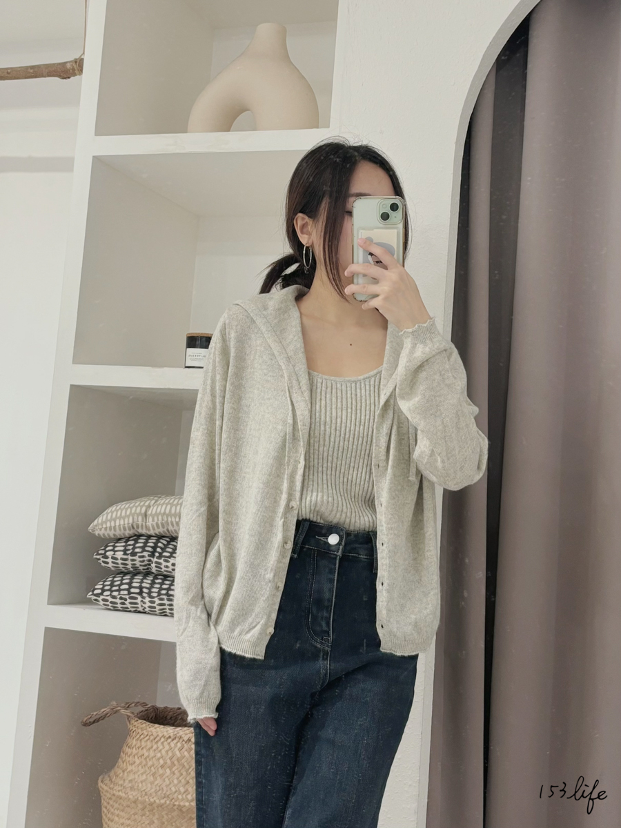 |現貨|假兩件連帽軟針織背心外套上衣(4色)