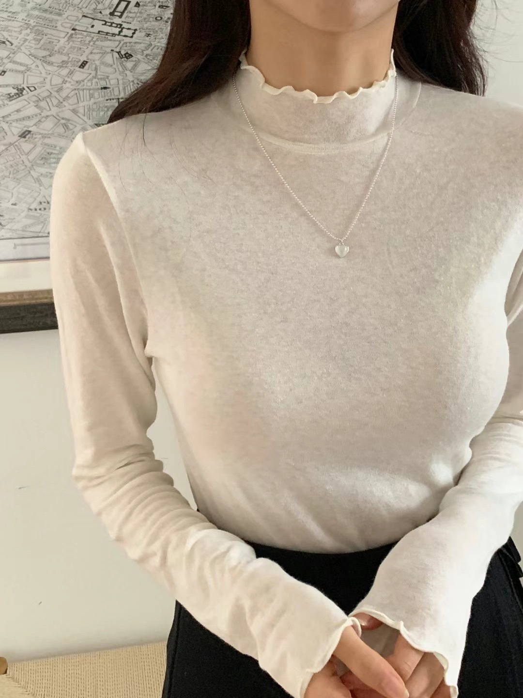 Angora wool turtleneck long tee